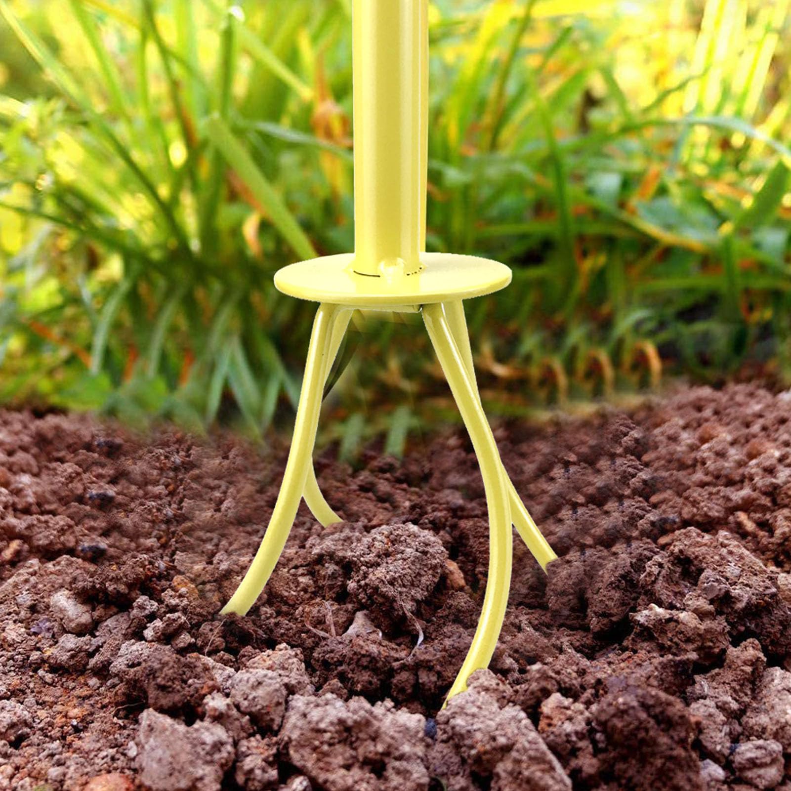 Jerliflyer Twist Tiller Garden Claw Garden Twist Tiller Heavy Duty Tool Manual Hand Cultivator Long Handle Stainless Steel Yellow for Flower Beds Vegetable Plots Compost