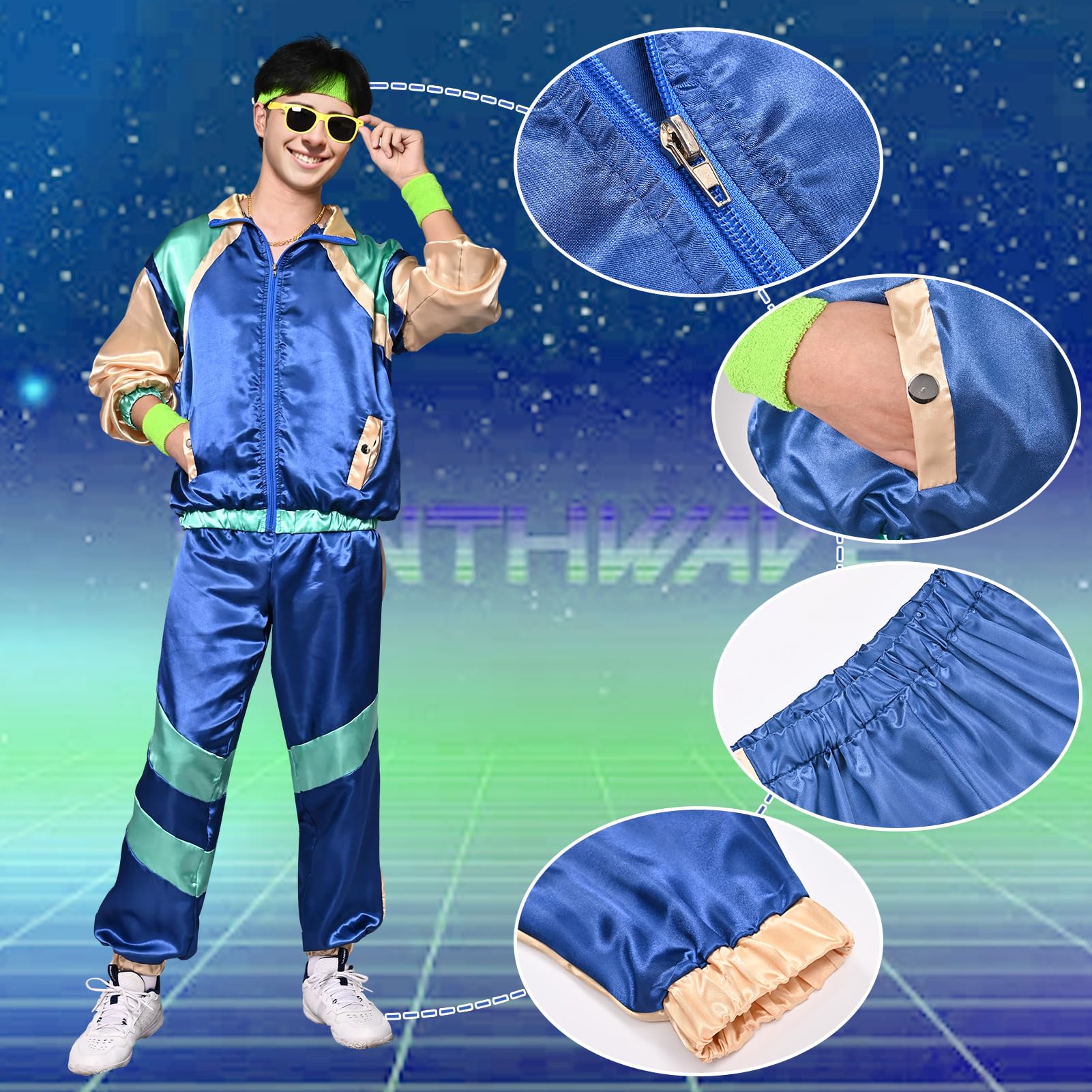 Retro lata 80-te i 90-te z kurtką Pary Odzież sportowa dla mężczyzn i kobiet z kurtkami i spodniami Hip Hop Raper, dyskoteka, Halloween, impreza, cosplay