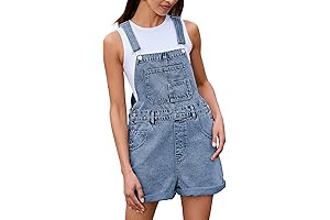 Denim Overalls Shorts for Women, Casual Rolled-Cuff Hem Loose Fit Jean Short Overalls