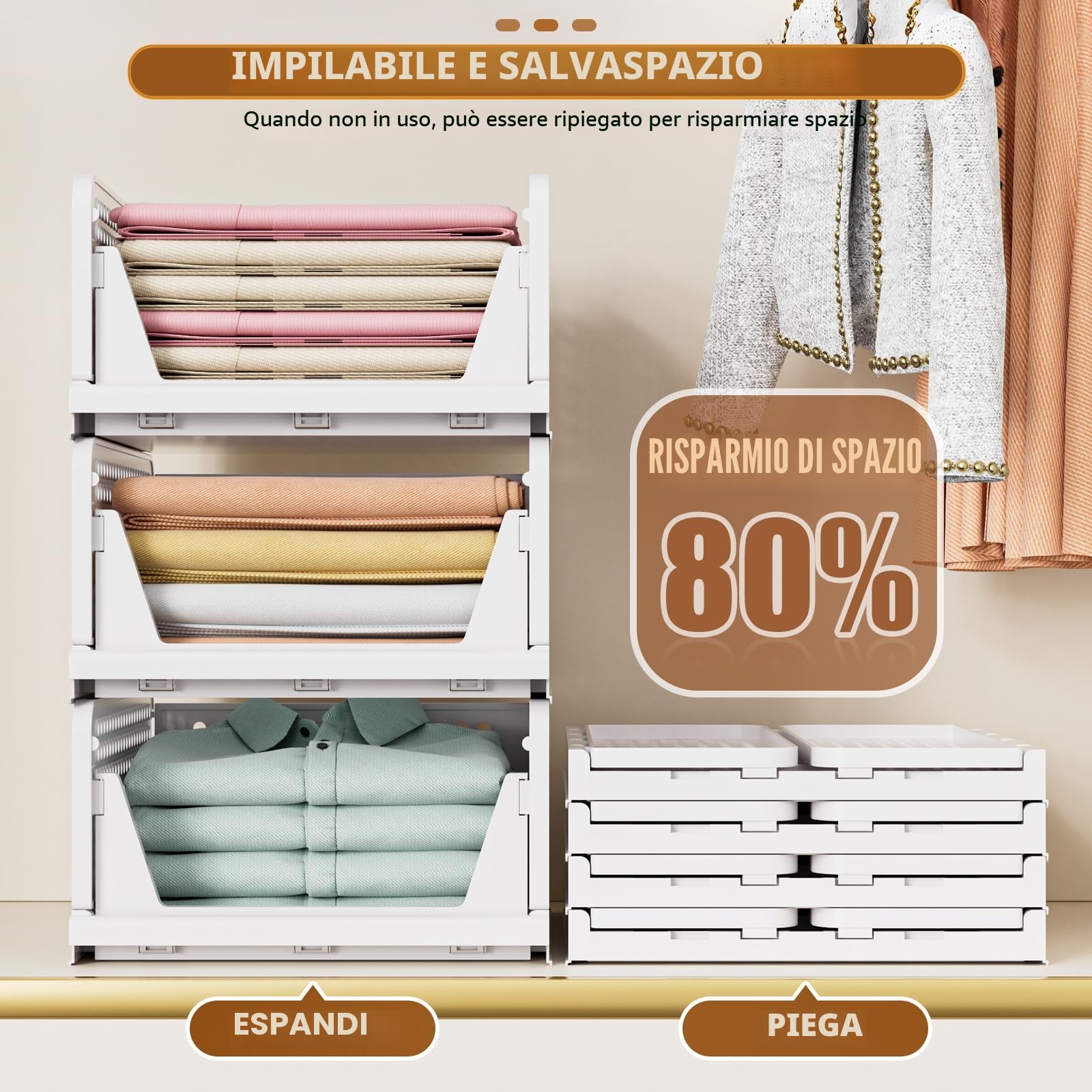 SNSLXH 5 Pezzi Organizer Armadio Contenitori, Impilabili e SalvaspazioScatole per Armadio, Organizer Cassetti per Abbigliamento, Facili da Montare, Resistenti per Casa e Ufficio (Bianco)
