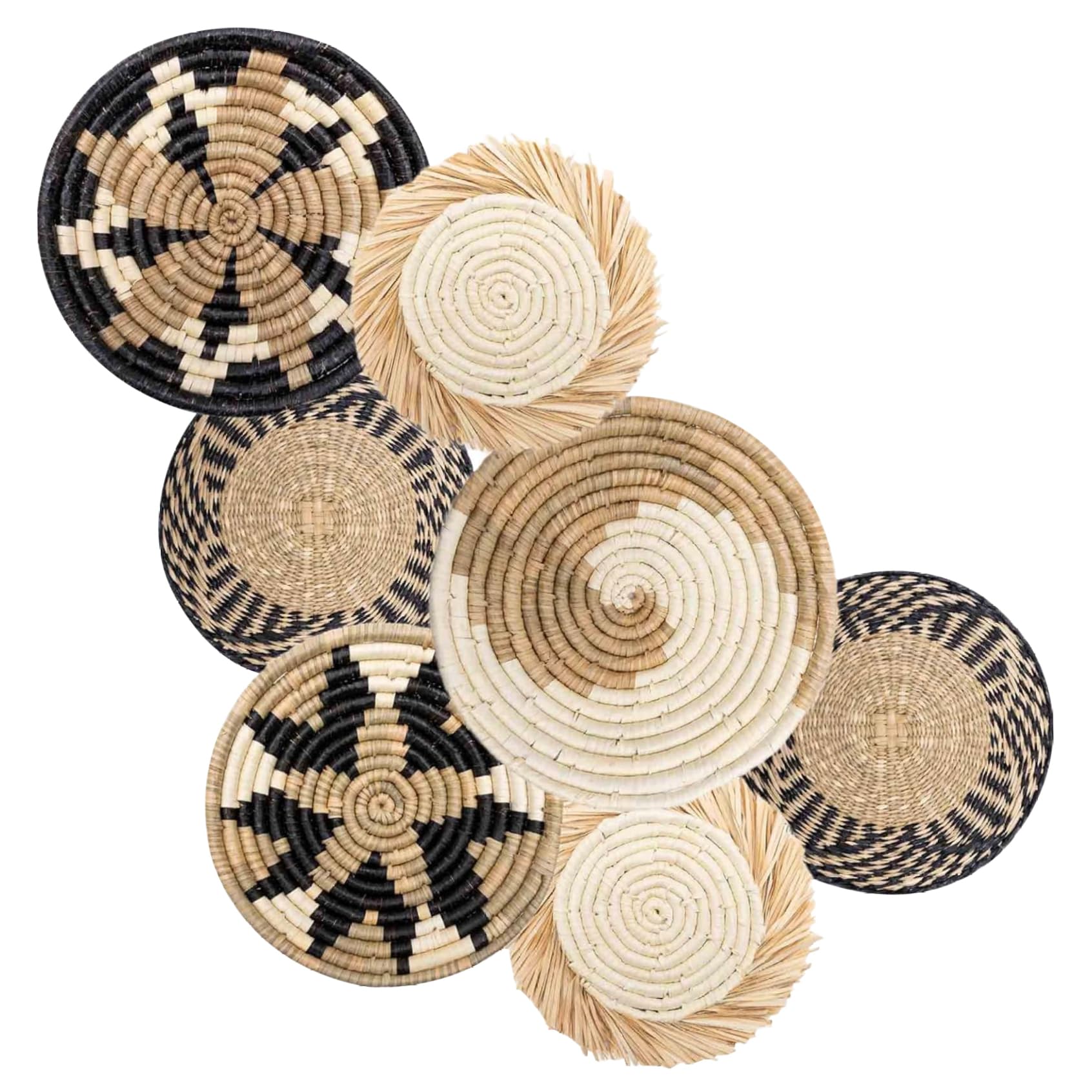 Decoración de Pared, decoración de Cesta de Pared, 7 Piezas de Mimbre Tejido Colgante, Granja rústica de 4 tamaños, Dormitorio para Comedor, Sala de Estar, Cesta