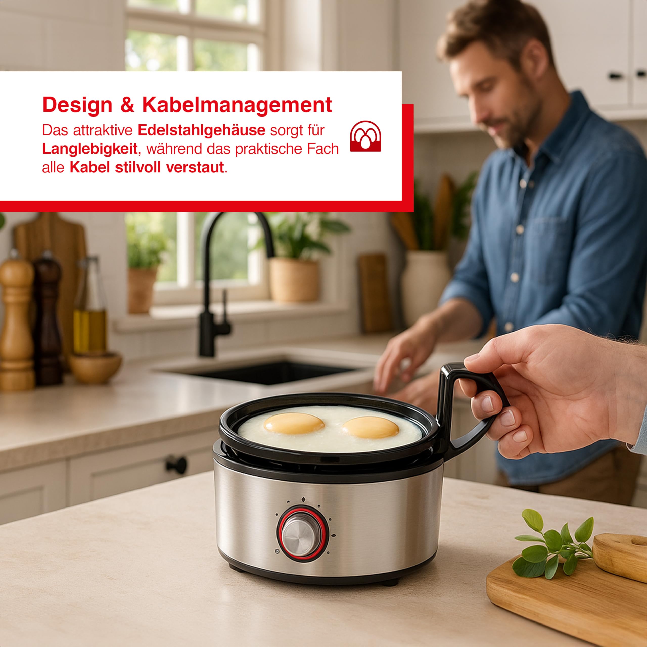 Solis Egg Boiler & More 8272 – Multifunktionaler Eierkocher & Dampfgarer aus Edelstahl, für bis zu 7 Eier, Härtegradeinstellung, LED-Kontrolle, akustisches Signal, sicher & leicht zu reinigen