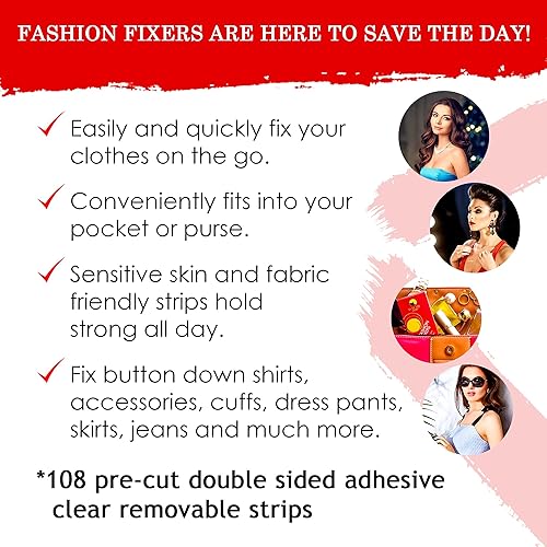 Miniatura 4 de Cinta adhesiva de doble cara para moda, ropa y cuerpo (paquete de 108 tiras) | Cinta adhesiva resistente durante todo el día, suave con la piel y