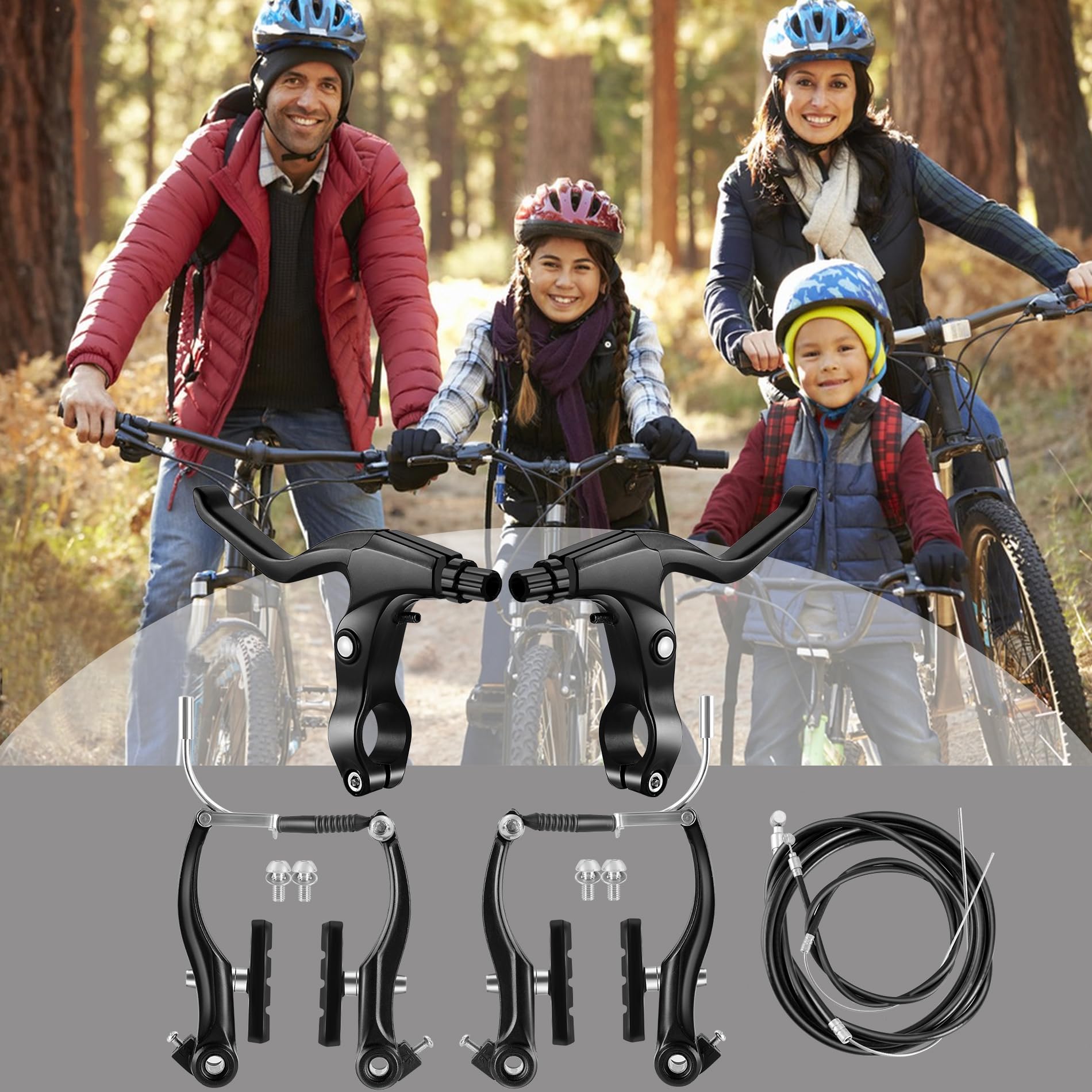 Kit Frein Vélo V-Brake Tout Aluminium – Leviers, Câbles, Patins, Avant Et Arrière, Universel
