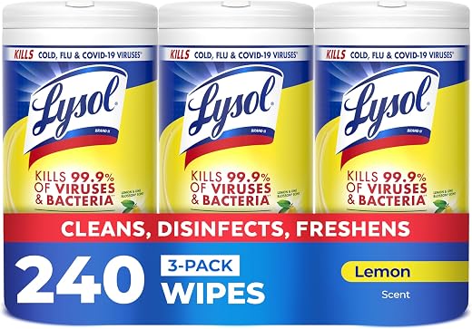 Lysol Disinfectant Wipes, Multi-Surface Antibacterial Cleaning Wipes, For Disinfecting and Cleaning, Lemon and Lime Blossom, 80 Count (Pack of 3)