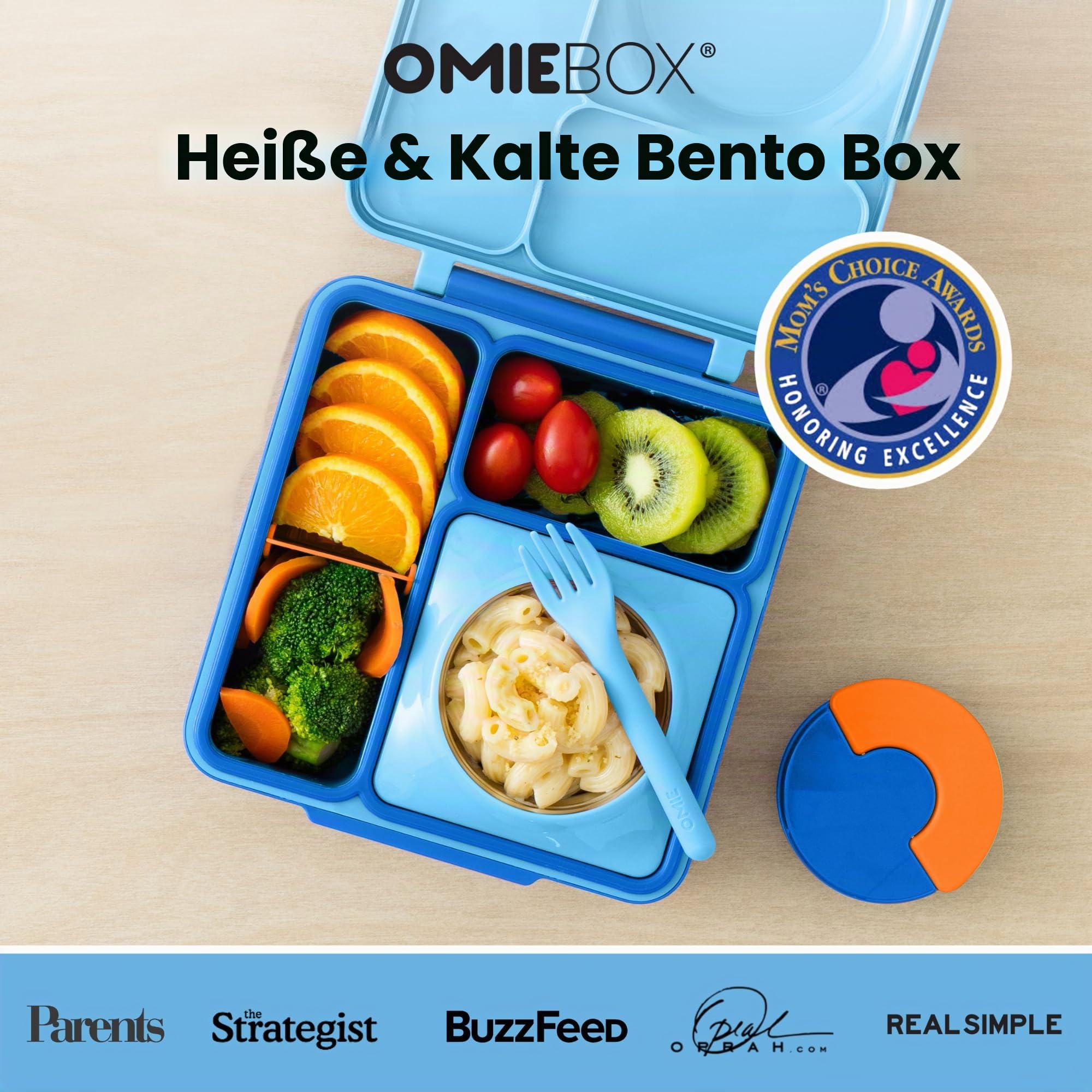 Omiebox Bento Butterbrotdose mit Thermosflasche für Kinder Himmelblau