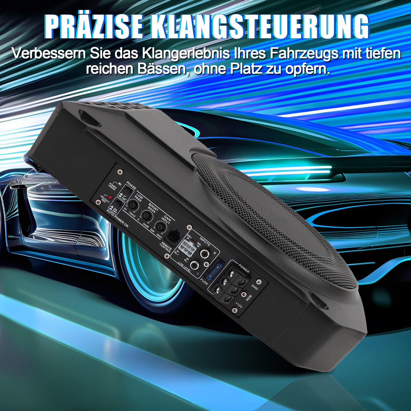 10 Zoll Aktiv Subwoofer Unter Sitz Car Audio Bassbox 800W 2.5 Ohm Ultra Flach Aktiver Auto Subwoofer Mit Verstärker Mit Controller Tiefton Lautsprecher Fahrzeug Sound System Car Truck SUV