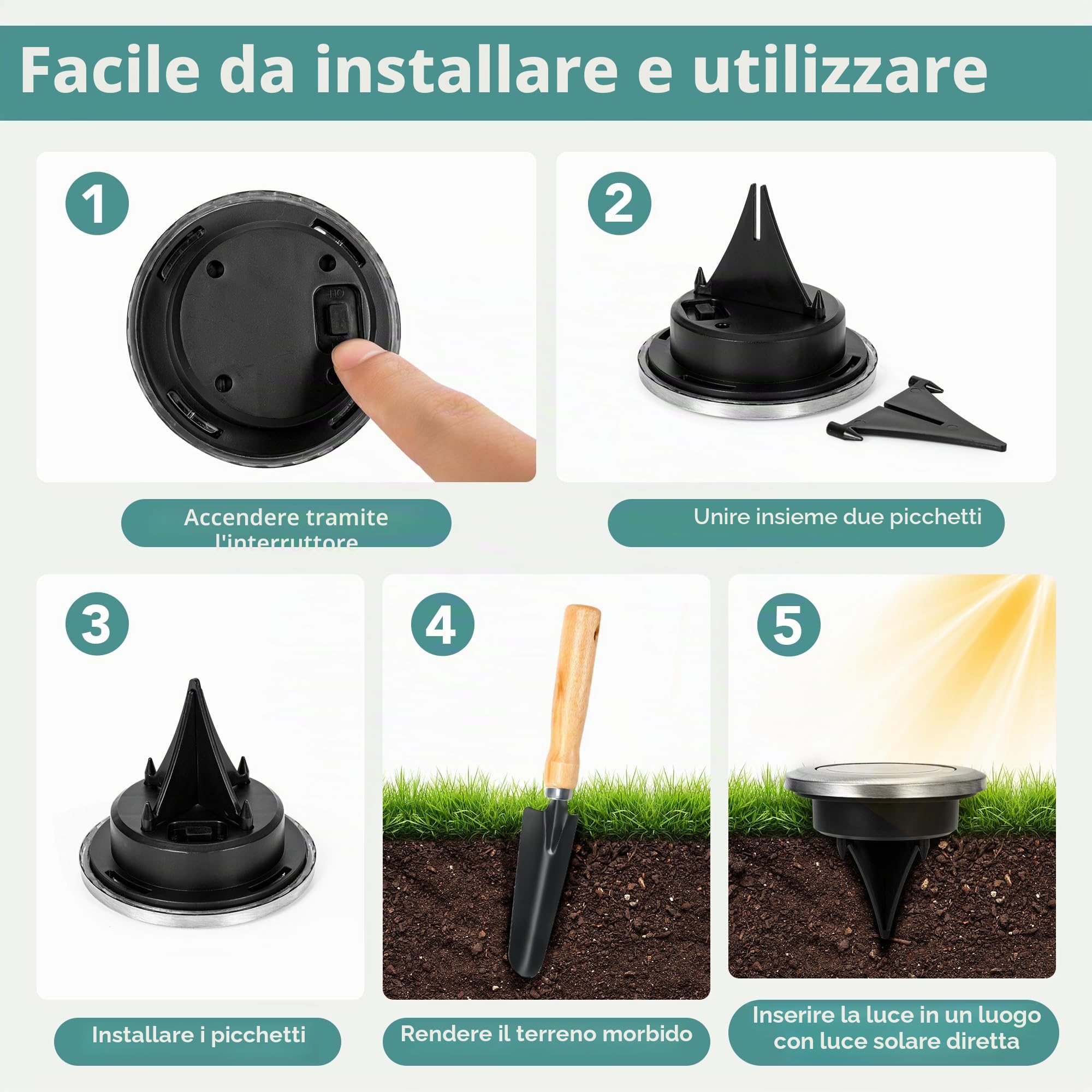 Solpex Luci solari da giardino all'aperto, confezione da 20 mini luci solari da terra, impermeabili, ad energia solare, illuminazione paesaggistica per patio, cortile, vialetto e vialetto (bianco