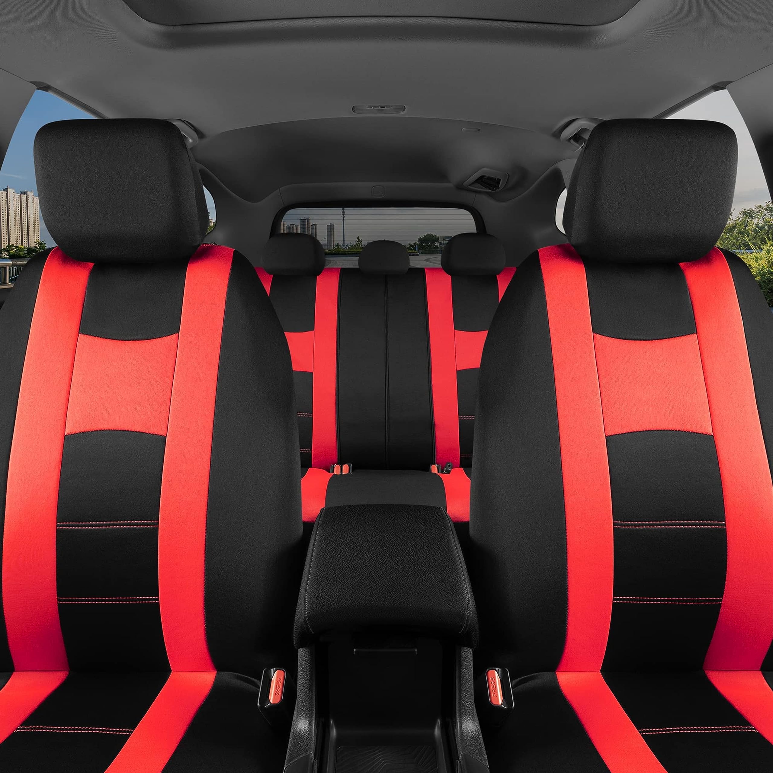 BDK carXS Forza Red Car Seat Covers Full Set Two-Tone Front Seat Covers with Matching Back Seat Cover — view 2