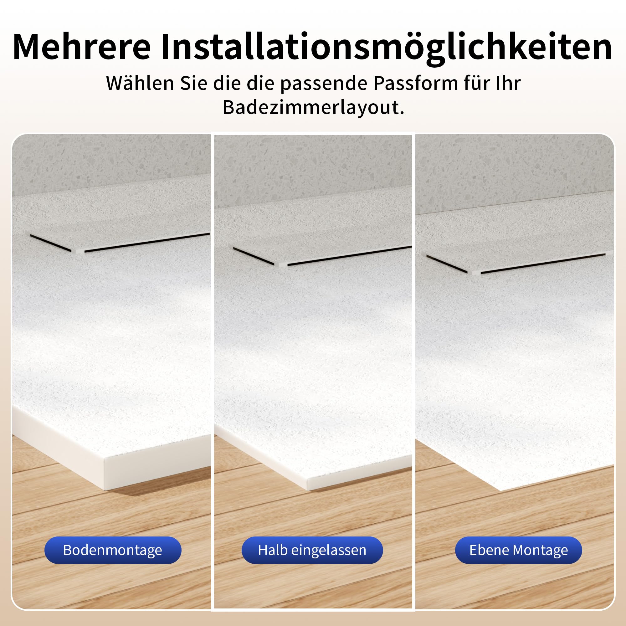 DeerValley Duschwanne 90x90cm – SMC rutschfest mit Ablaufgarnitur 90mm Duschtasse bodengleich zuschneidbar belastbar flach Duschablauf Dusche barrierefrei