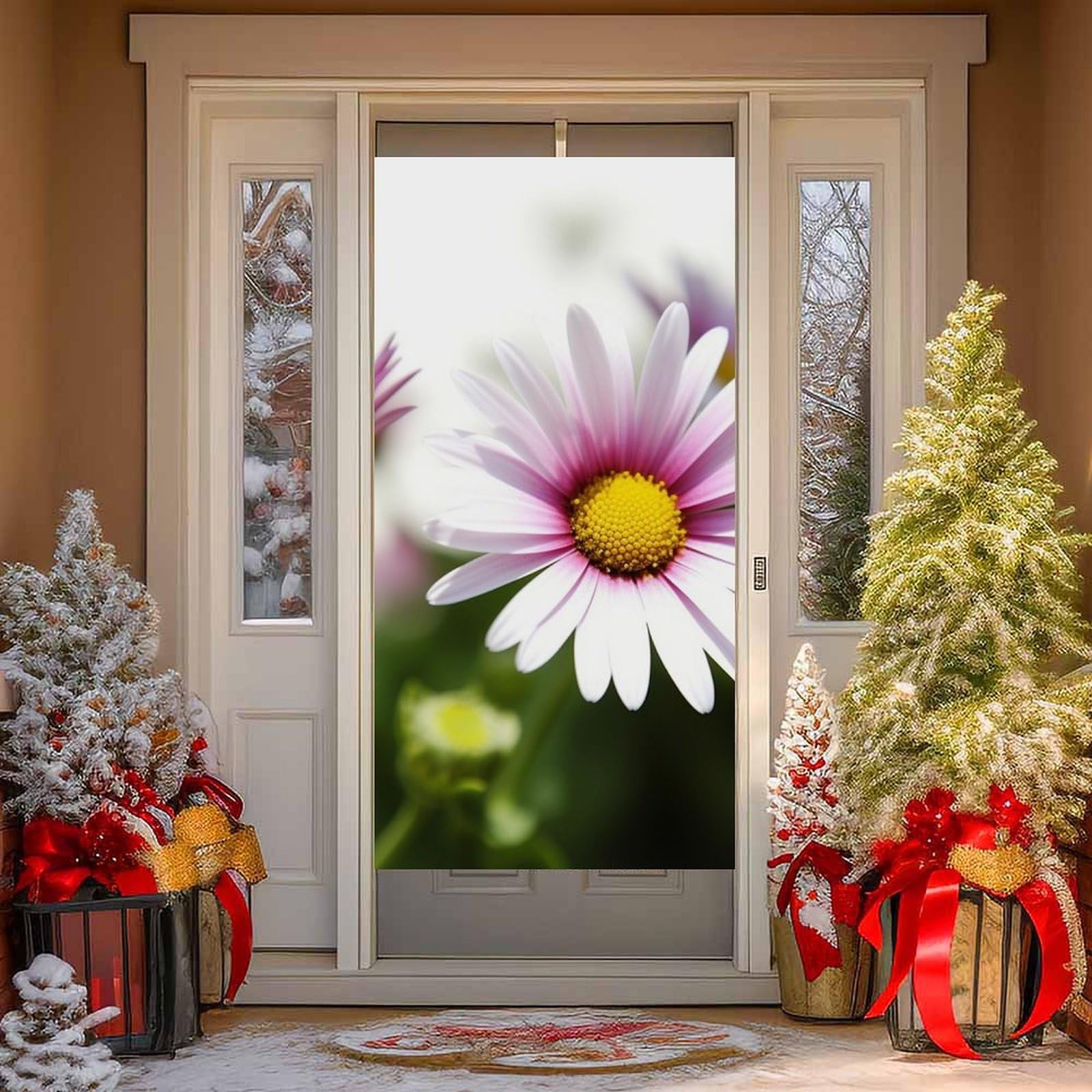 NTVOWPZO Daisy Flower Door Curtains for Doorway Privacy Dividers Door Banner Blackout Curtains Fabric Door Window Curtain for Home Bedroom Kitchen Decor 35.4x70.9 in Decorative Banner