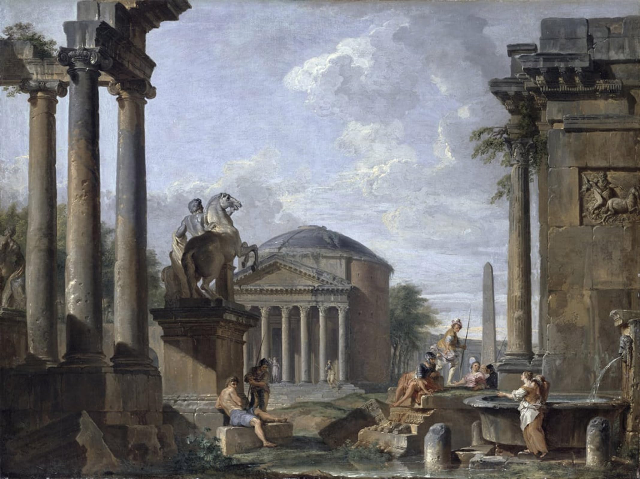 ARTXLXXBN Famous Painting Canvas Artwork Graffiti Print Landscape with Roman Ruins by Paolo Pannini Portrait Canvas Image for Home Decor 60x90cm