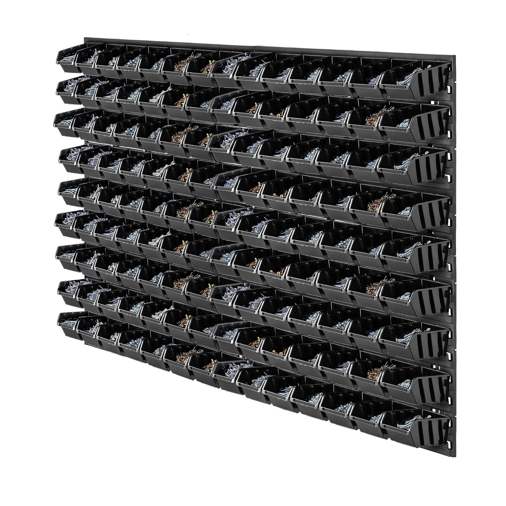 KADAX Estantería de pared para taller, 116 x 78 cm, sistema de almacenamiento de plástico resistente, resistente a los rayos UV, paneles de pared ampliables, estantería (negro, 140 piezas)