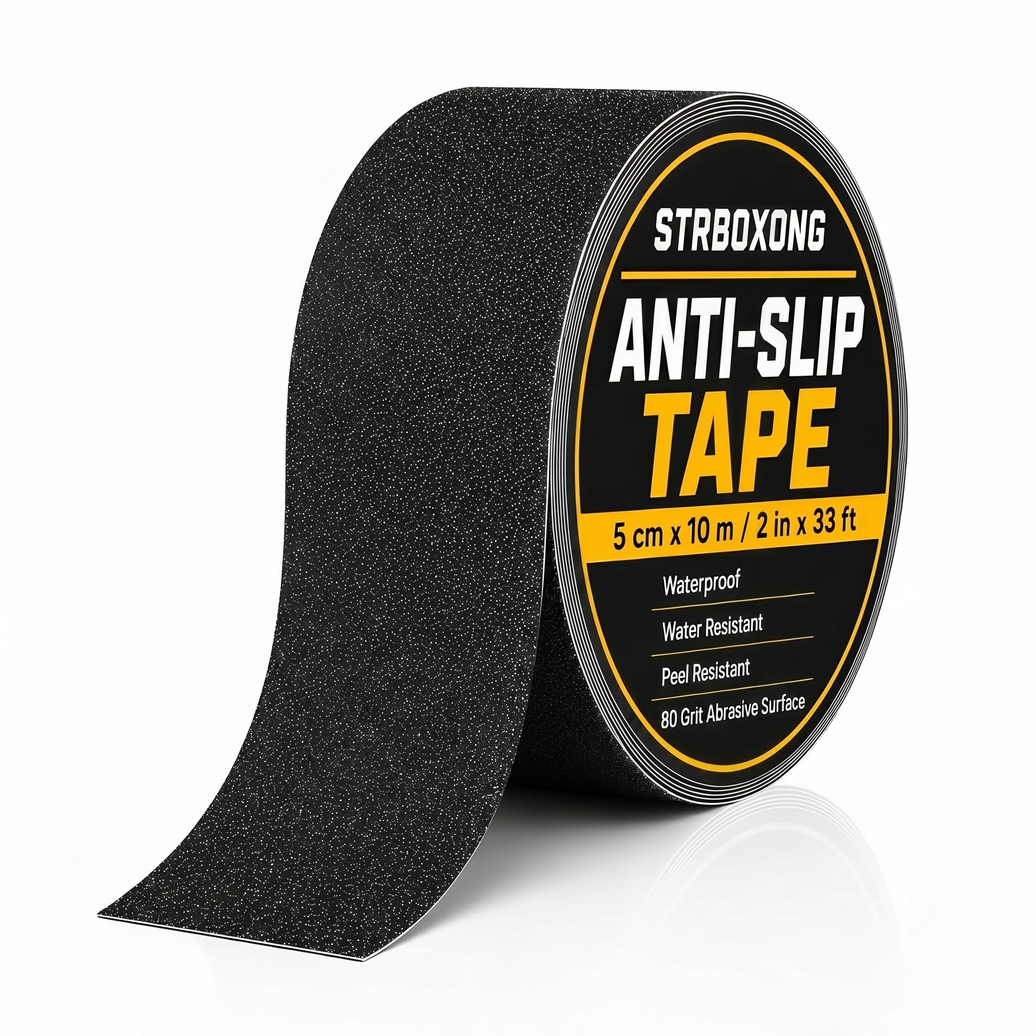 STRBOXONG Nastro Antiscivolo Nero 50mm x 10m, Strisce Adesive ad Alta Trazione per Scale Interne ed Esterne, Grip Tape Professionale Impermeabile per Gradini, Rampe, Marmo, Legno e Metallo, 1 Rotolo