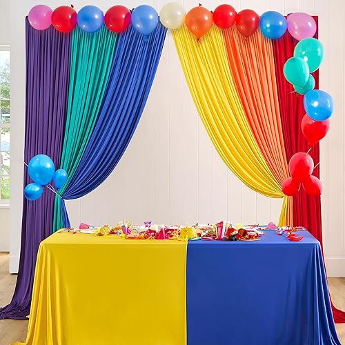 Miniatura 6 de Cortina de telón de fondo arcoíris de 10 x 15 pies para fiestas, 6 paneles de 2.5 x 10 pies, rojo, naranja, amarillo, turquesa, morado, cortinas de