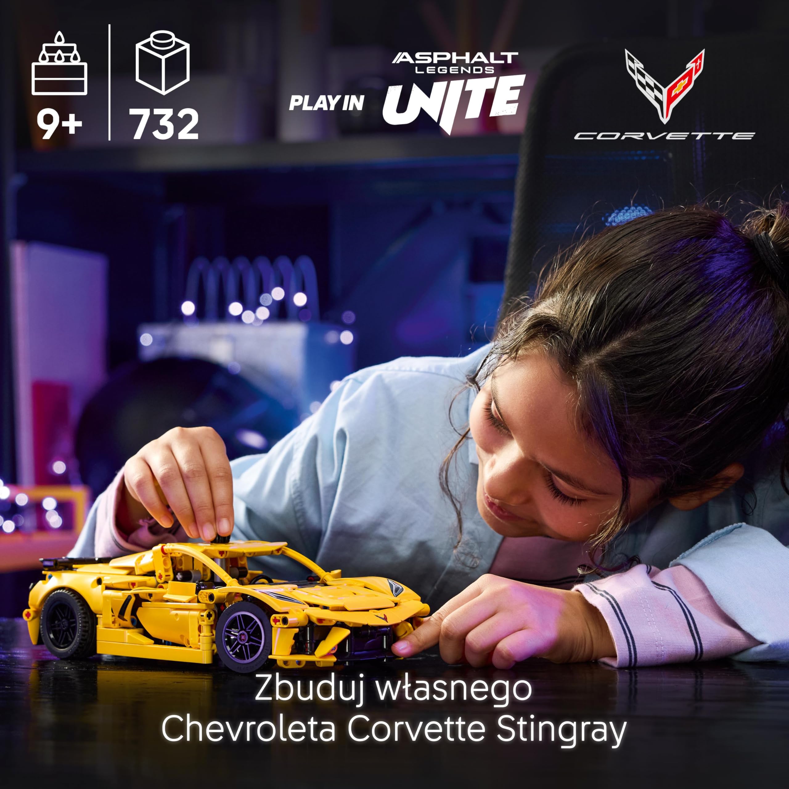 LEGO Technic Chevrolet Corvette Stingray 42205 | Model samochodu, klocki konstrukcyjne, prezent dla fana motoryzacji, zabawka edukacyjna dla dzieci 9+, 732 elementy