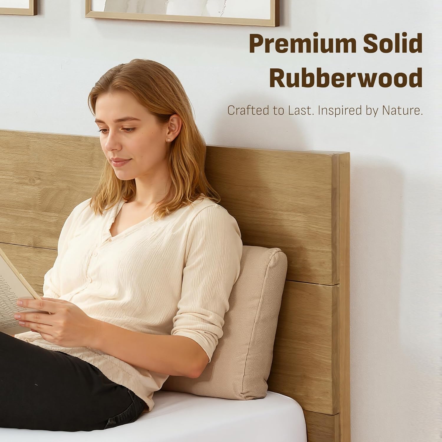 Softa Mikor Queen Japanese Joinery Bed Frame with Headboard, Solid Rubberwood, 1200 Lbs Heavy Duty Slats Support, SGS Certified, 15Min No-Tool Setup, Hidden Storage, USB-A/C Port, No Box Spring Needed