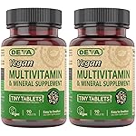 DEVA Tiny Tablets Vegan Multivitamin for Women & Men 2-Pack with Iron, Vitamin C, E, B Complex Vitamins, Zinc, 90 Tablets Each