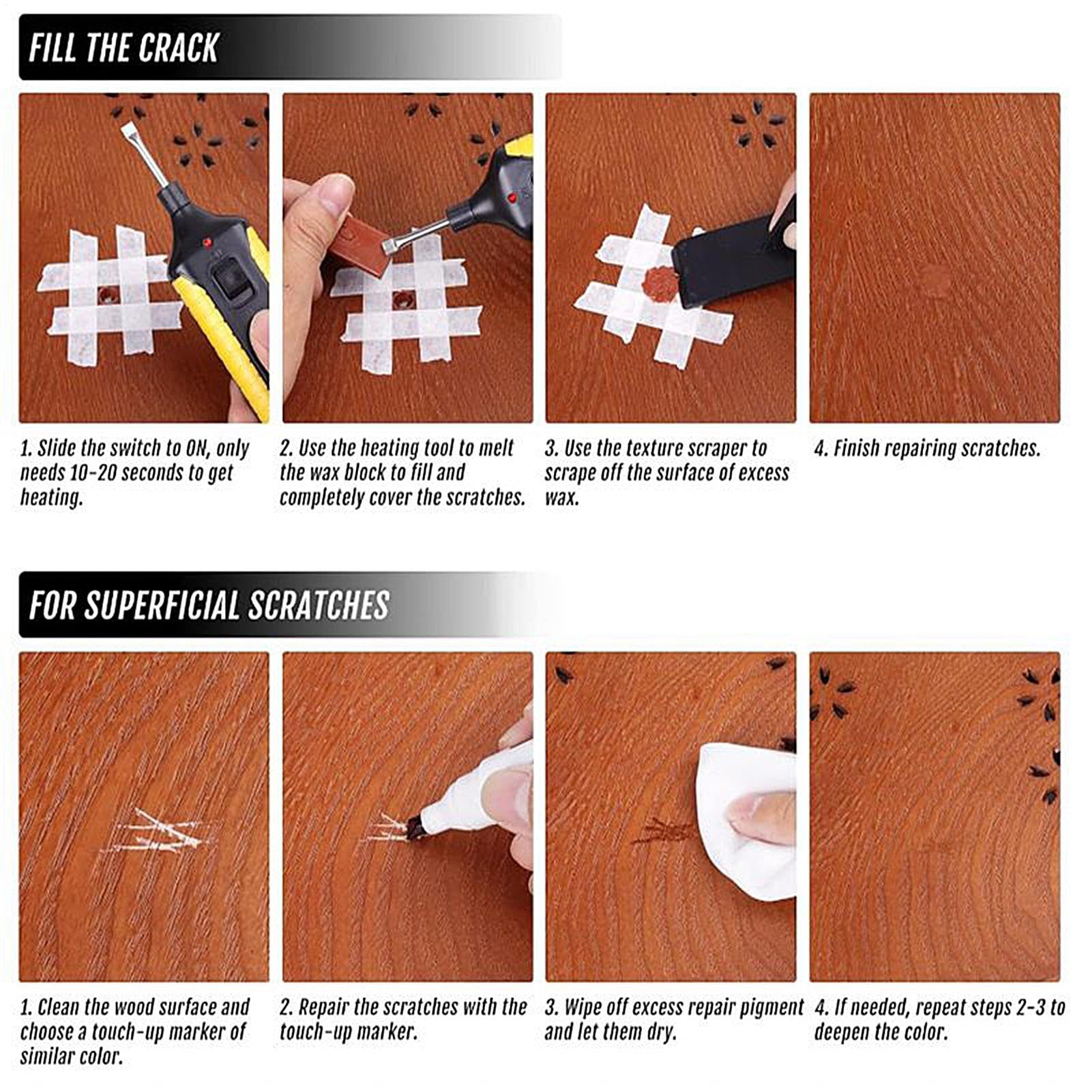 Kit reparación laminado Marcador pintura impermeable y pintable | Kit de reparación para muebles de madera Marcador pintura impermeable y pintable para armario, suelo, cocina, baño, puerta