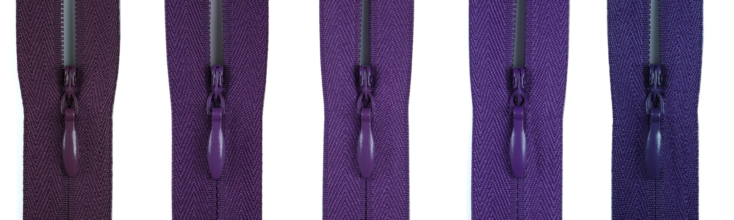 #3 Invisible Zip 16 Inch (40cm), Pack of 5 Close-End Concealed Zippers, Woven Tape, 5 Different Shades, Smooth Nylon Coil