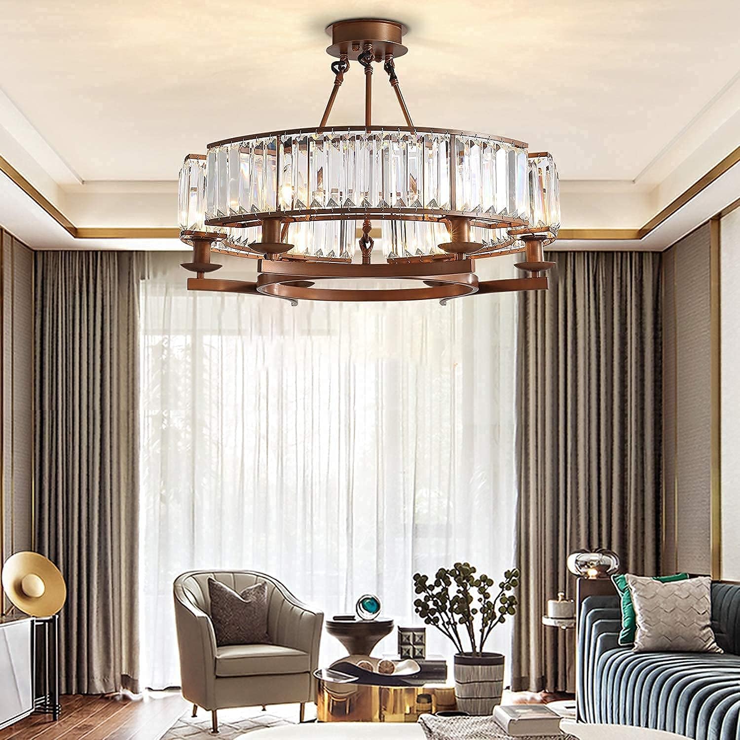 🛒 Crazy Deals NOXARTE Crystal Round Chandelier Light Fixture Wheel Pendant Light Brown Hanging Ceiling Lighting for Living Dining Room Farmhouse Review Discount NOXARTE Crystal Round Chandelier Light Fixture Wheel Pendant Light Brown Hanging Ceiling Lighting for Living Dining Room Farmhouse