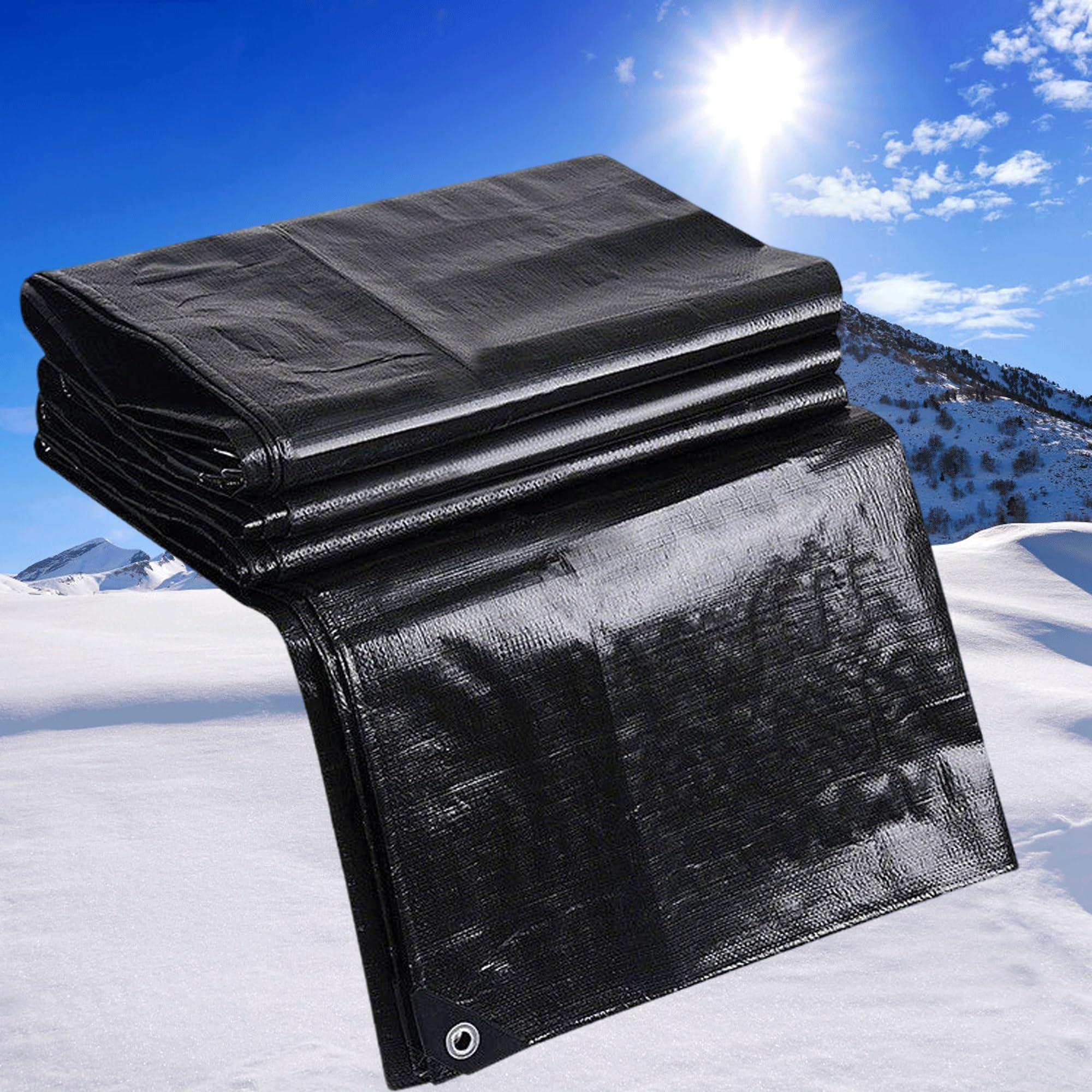 Flycn Black Waterproof Tarpaulin Cover Sheet, 2.5X3.5m 220G/M² Waterproof/Weatherproof Tough Premium Tarpaulins/Builders Tarps/Camping Garden Cover Ground Sheet Pe
