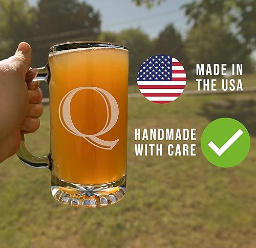 Miniatura 216 de Taza de cerveza de vidrio con monograma grabado de 16 onzas (letra T), regalos de cerveza personalizados de la A-Z para hombres, Día del Padre