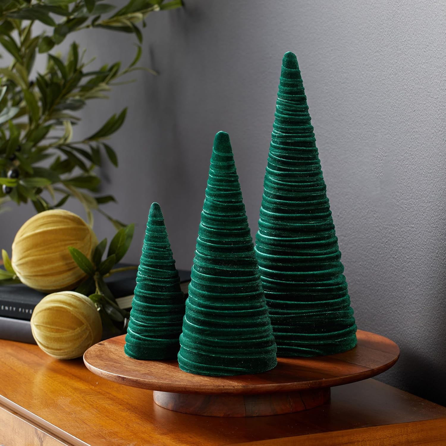 Emerald Velvet Cones Set of 3