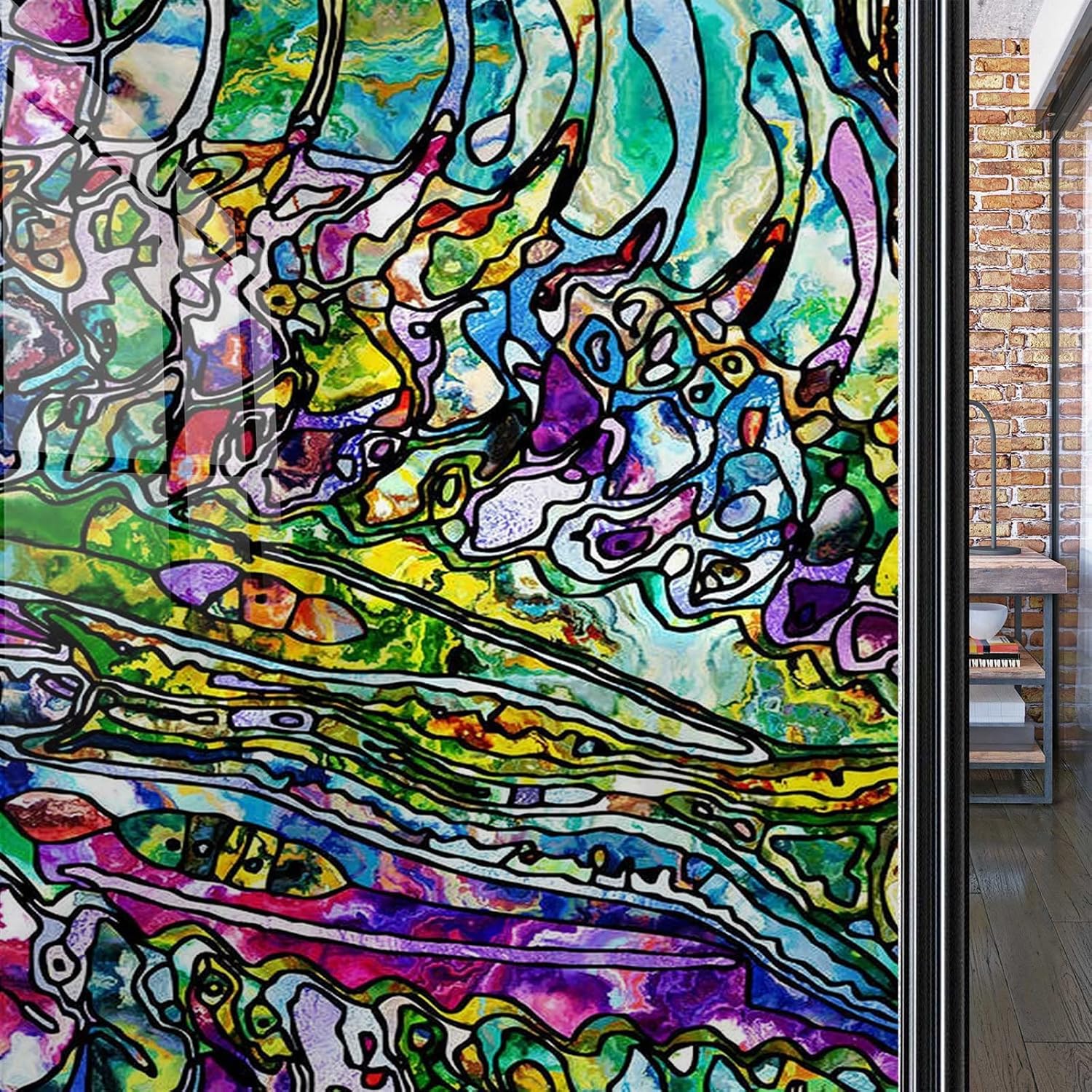 Stained Glass Film for Glass Doors Abstract Colorful