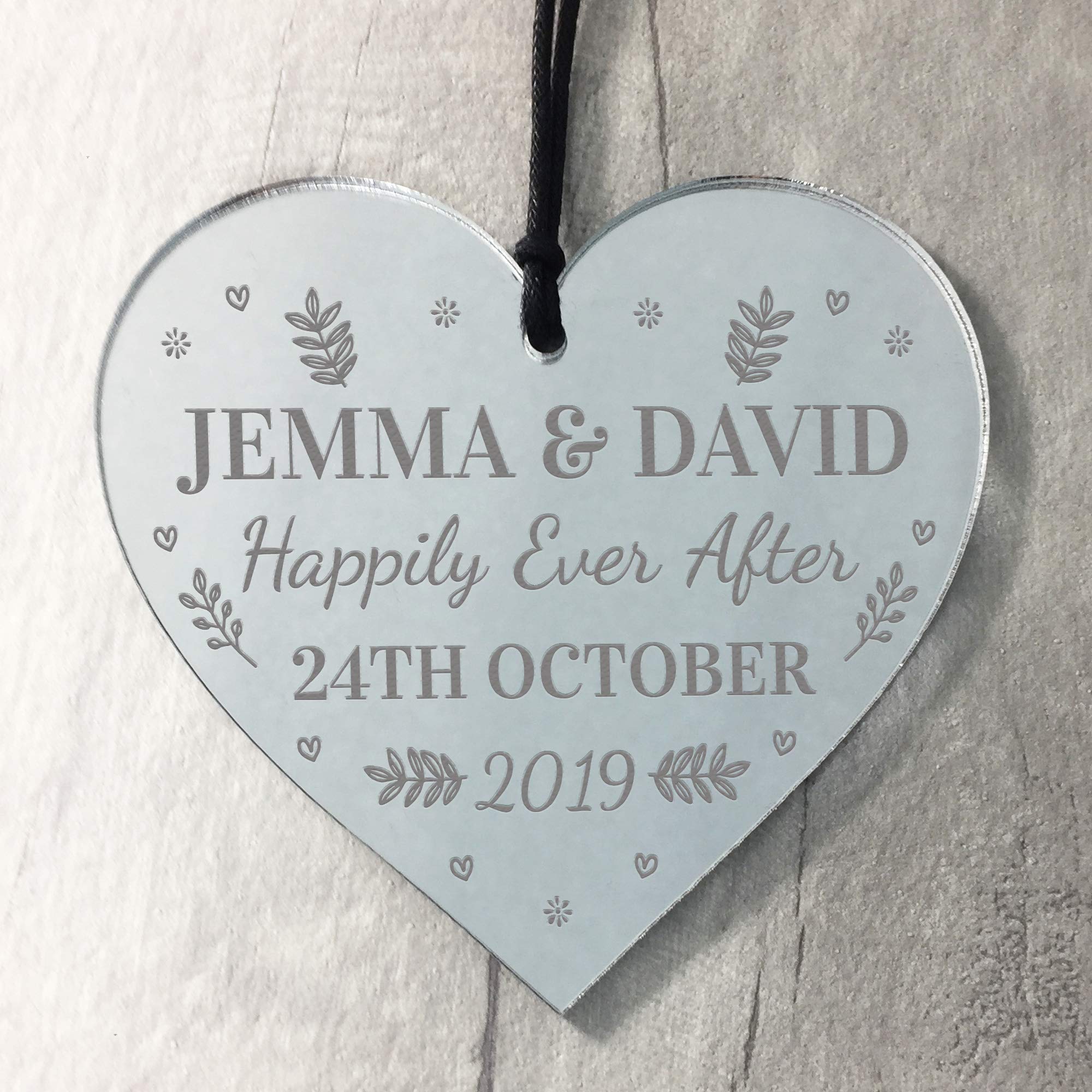 Red Ocean Personalised Wedding Mr & Mrs Mirror Acrylic Heart Keepsake For Husband Or Wife For Him