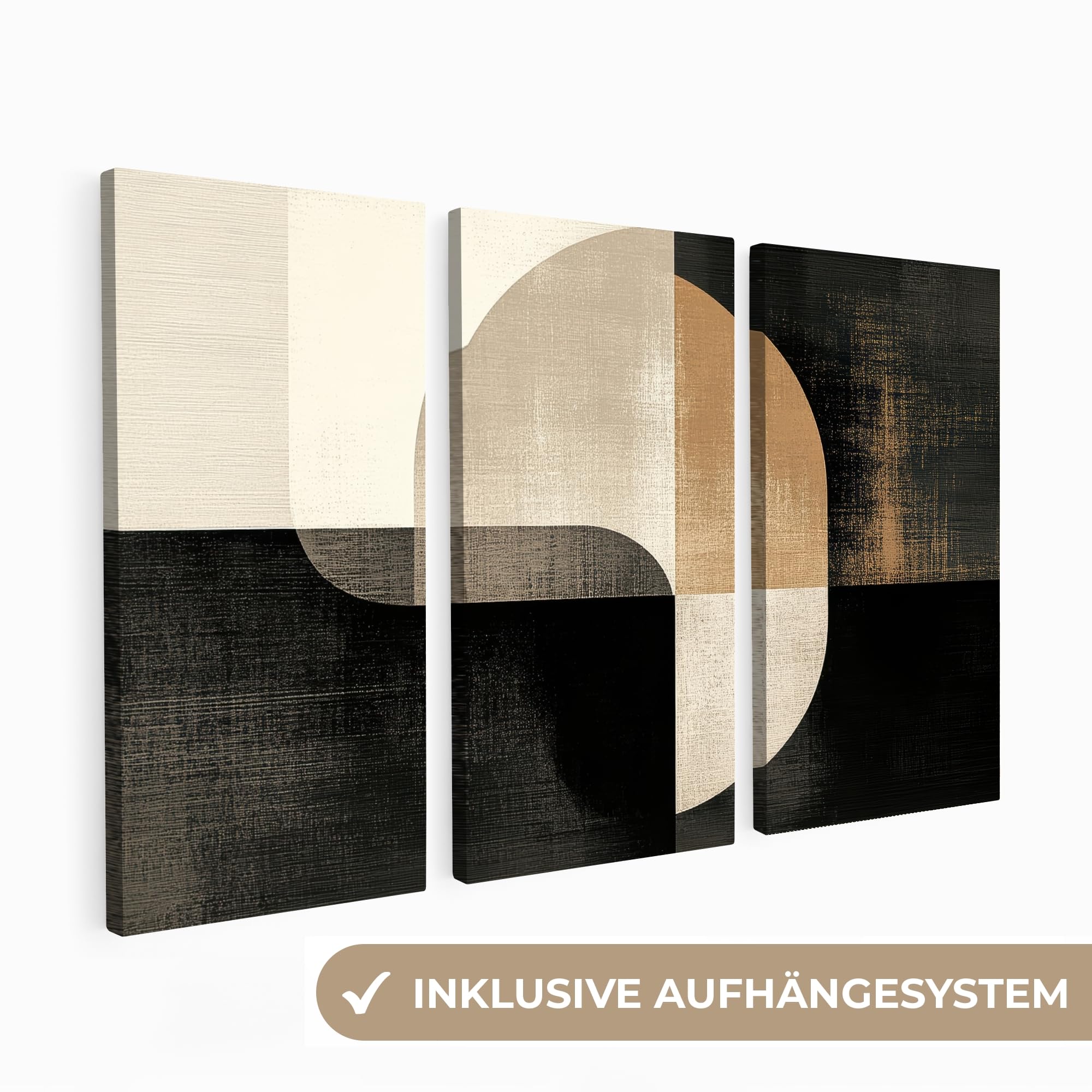 MuchoWow© Wandbilder 3er Set 90x60 cm Wohnzimmer Wanddeko Schlafzimmer Zimmerdeko Wandgemälde Zimmer Deko auf Wand Dekoration Leinwände Formen - Abstrakt - Gold