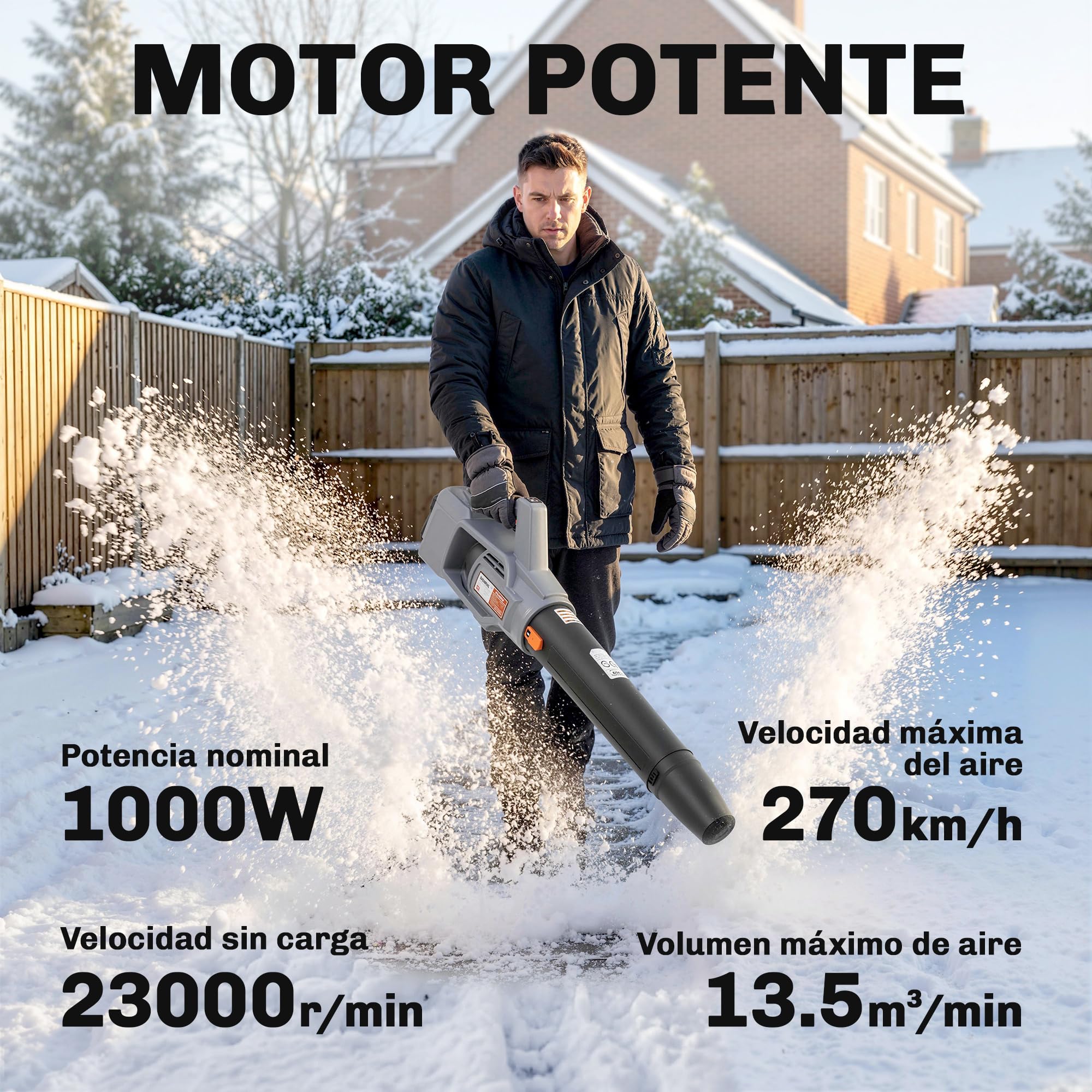 Outsunny Soplador de Hojas sin Cable 36V (2x18V) con 2 Baterías 4.0Ah y Cargador, Motor Sin Escobillas 1000W, Modo Turbo, 3 Velocidades, Soplador Eléctrico Ligero para Jardín, Hojas, Polvo y Nieve