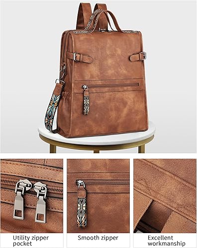 Miniatura 7 de FADEON Mochila de cuero para laptop para mujer, mochila de diseñador para mujer, mochila de viaje para computadora con compartimento para laptop,