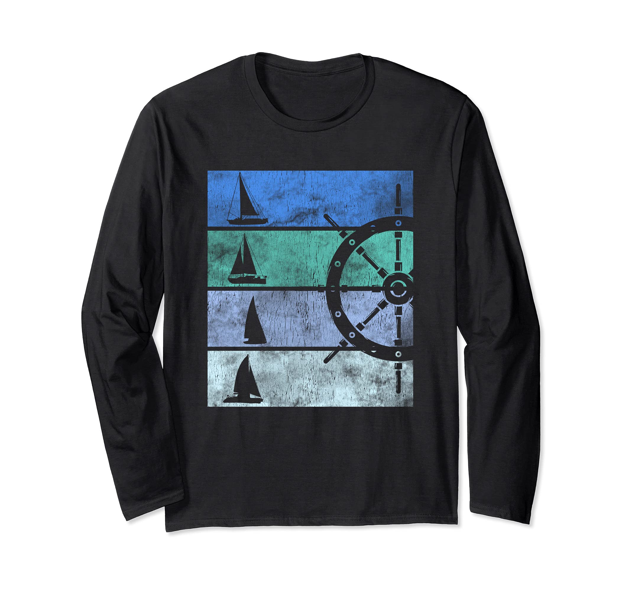 Sailing Boat Sailor Nautical Ship Rudder Long Sleeve T-Shirt, Black