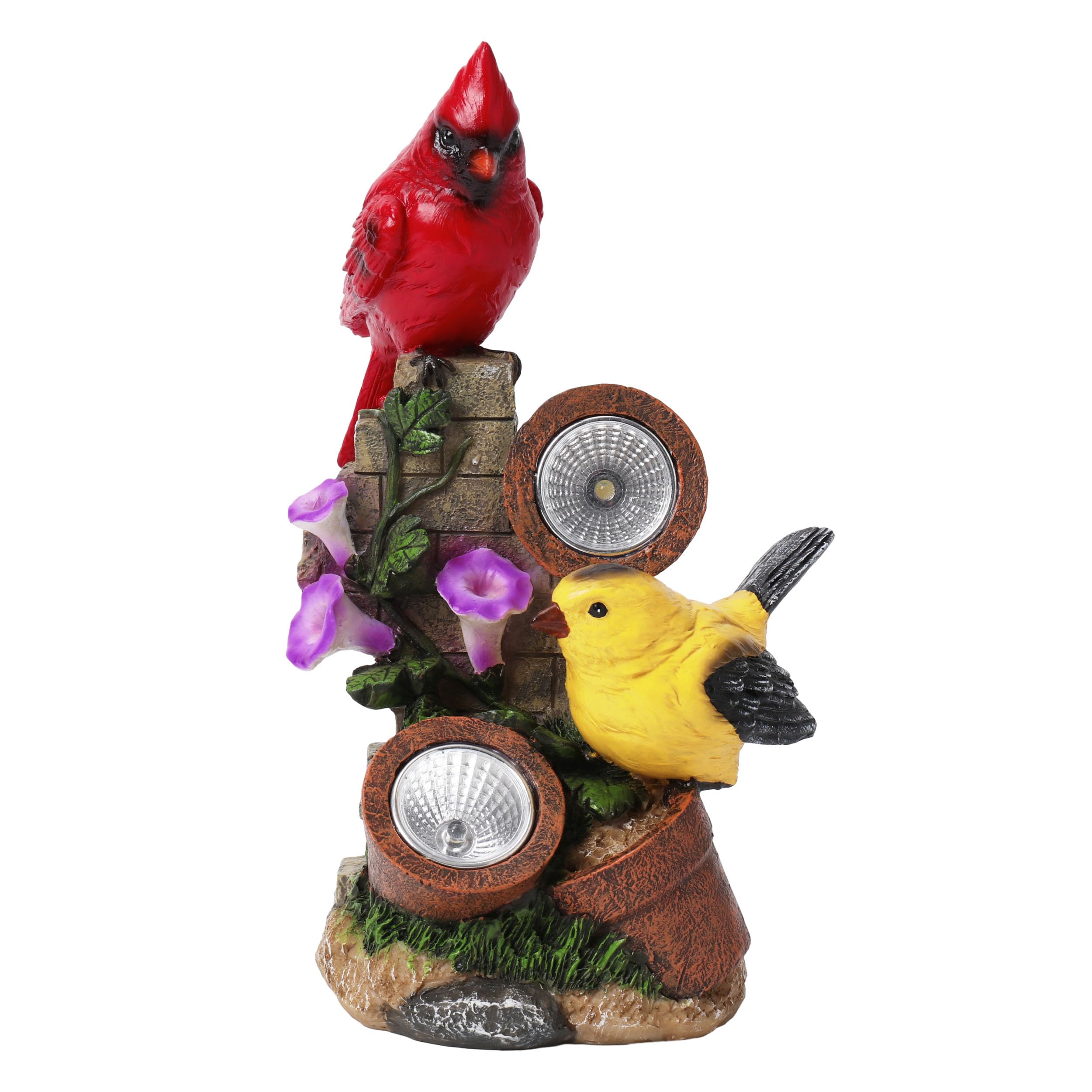 TERESA'S COLLECTIONSGarden Ornaments Outdoor, Robin Birds Standing on Flower Bed with Solar Light, Waterproof Resin Robin Birds Ornaments, Robin Gifts, Indoor Outdoor 29CM