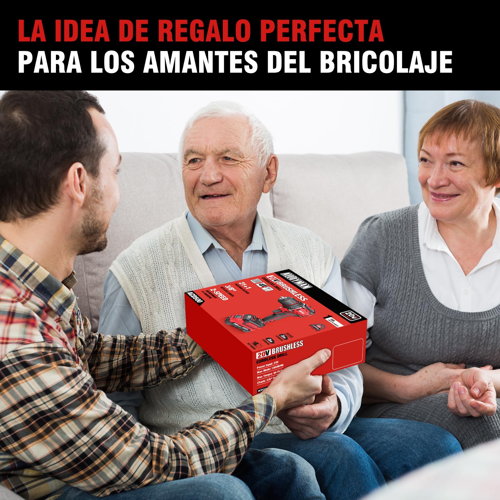 Taladro inalámbrico Alloyman 20V MAX, motor brushless, 1800 RPM, torque máximo 60 Nm, mandril metálico sin llave 3/8", 21+1 niveles de torque, para hormigón, metal y madera