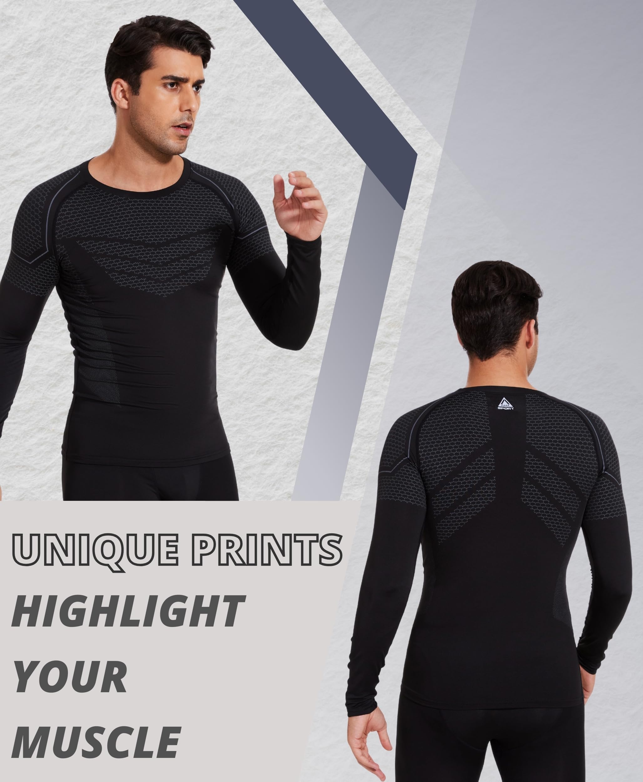 AMZSPORT Maglia Compressione Uomo Maglia Termica Manica Lunga Maglietta Palestra Compression Shirt Ciclismo Running Sportiva