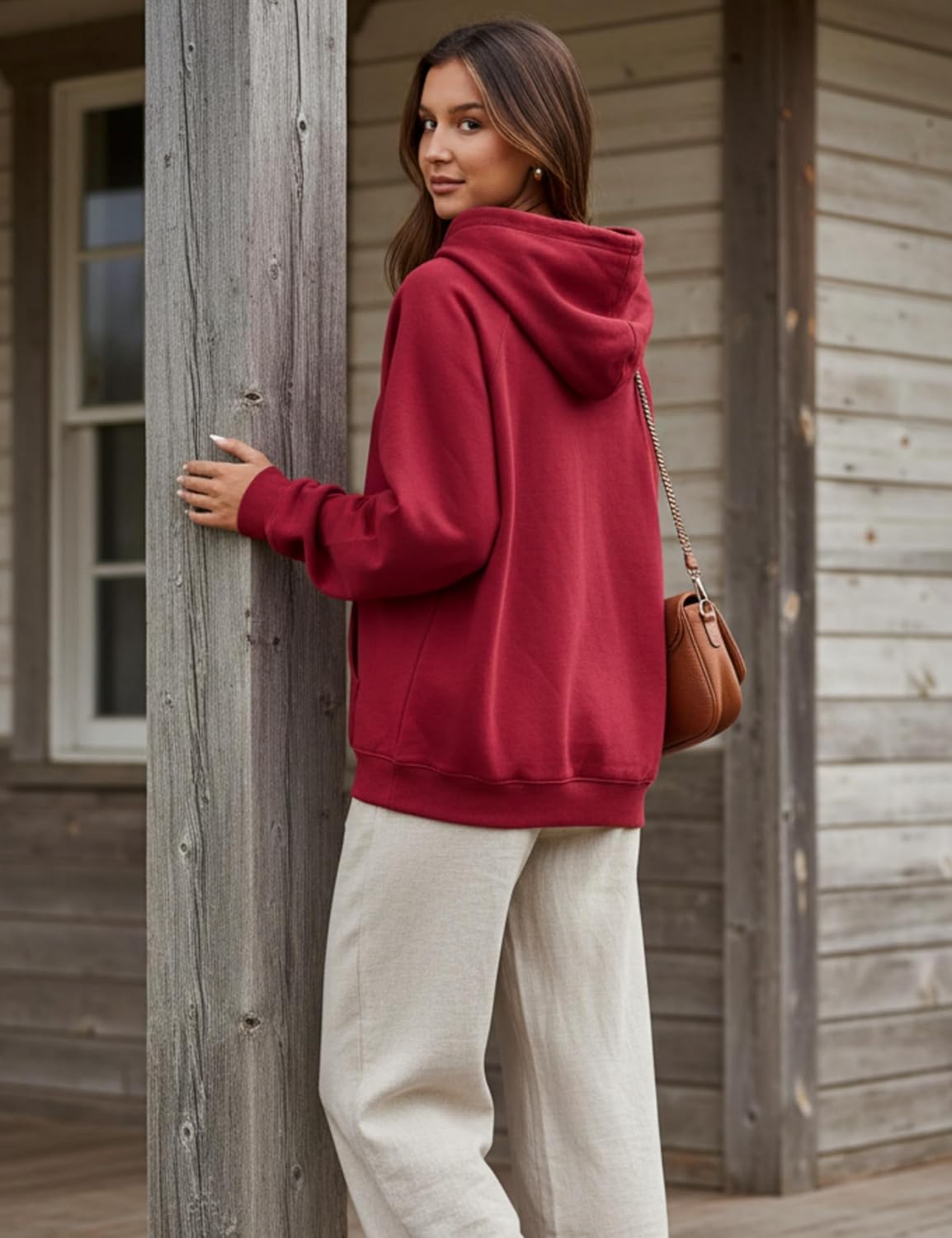 Womens Oversized Hoodies Sweatshirt Basic Solid Long Raglan Sleeves Loose Fleece Hooded Pullover With Kangaroo Pocket - Image 2