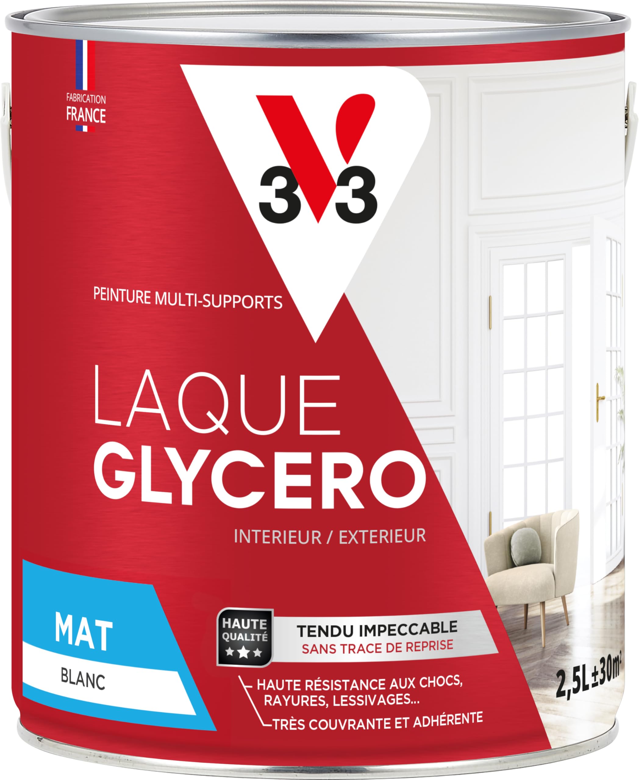V33 Peinture glycéro blanche multi-​supports mat, BLANC GLYCERO 2,​5L