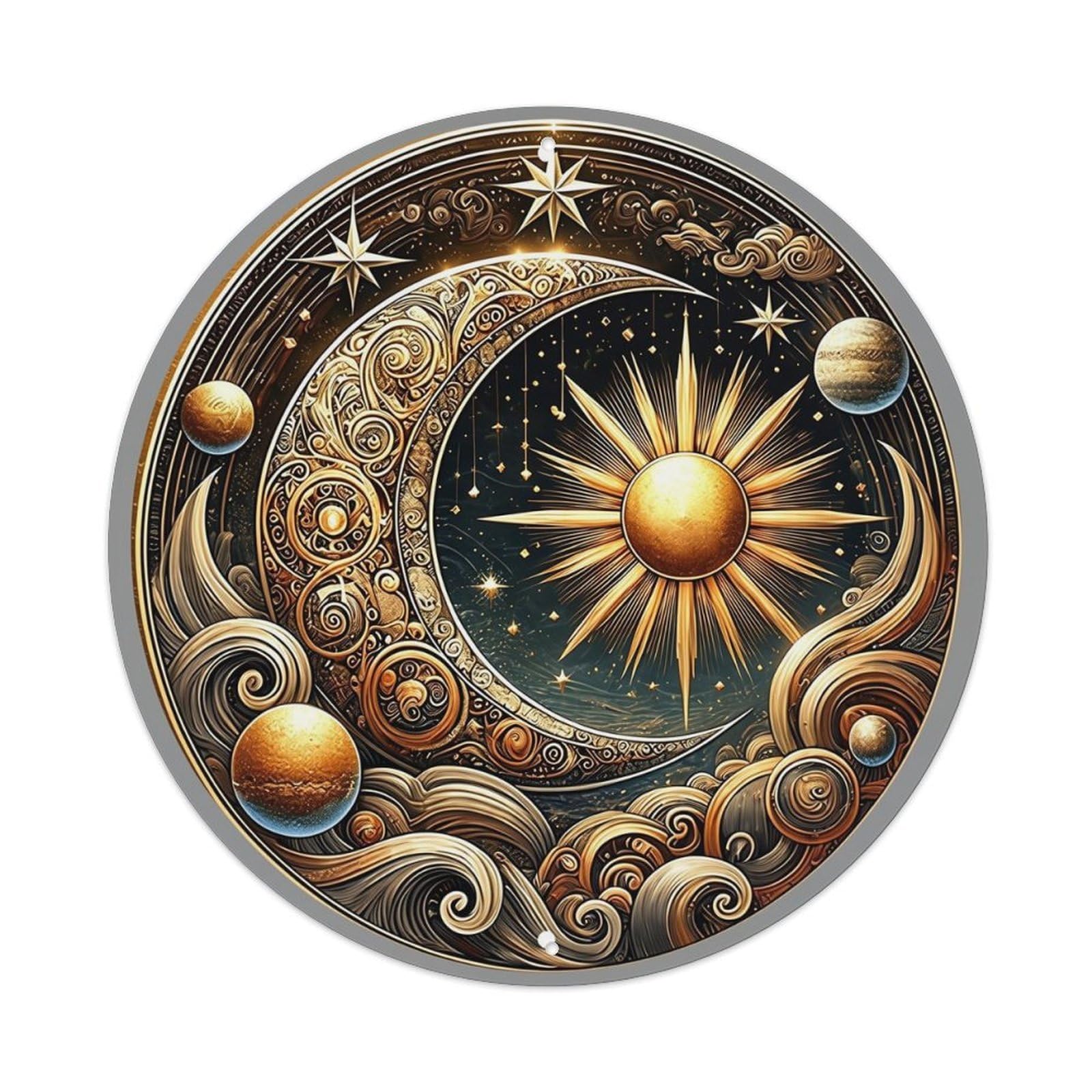 Jdyansheng Vintage Celestial Sun Moon Star Pattern Tin Sign Metal Poster Metal Signs For Home Man Cave Bar Cafe Kitchen Laundry Room Wall Decorations 8X8 Inches