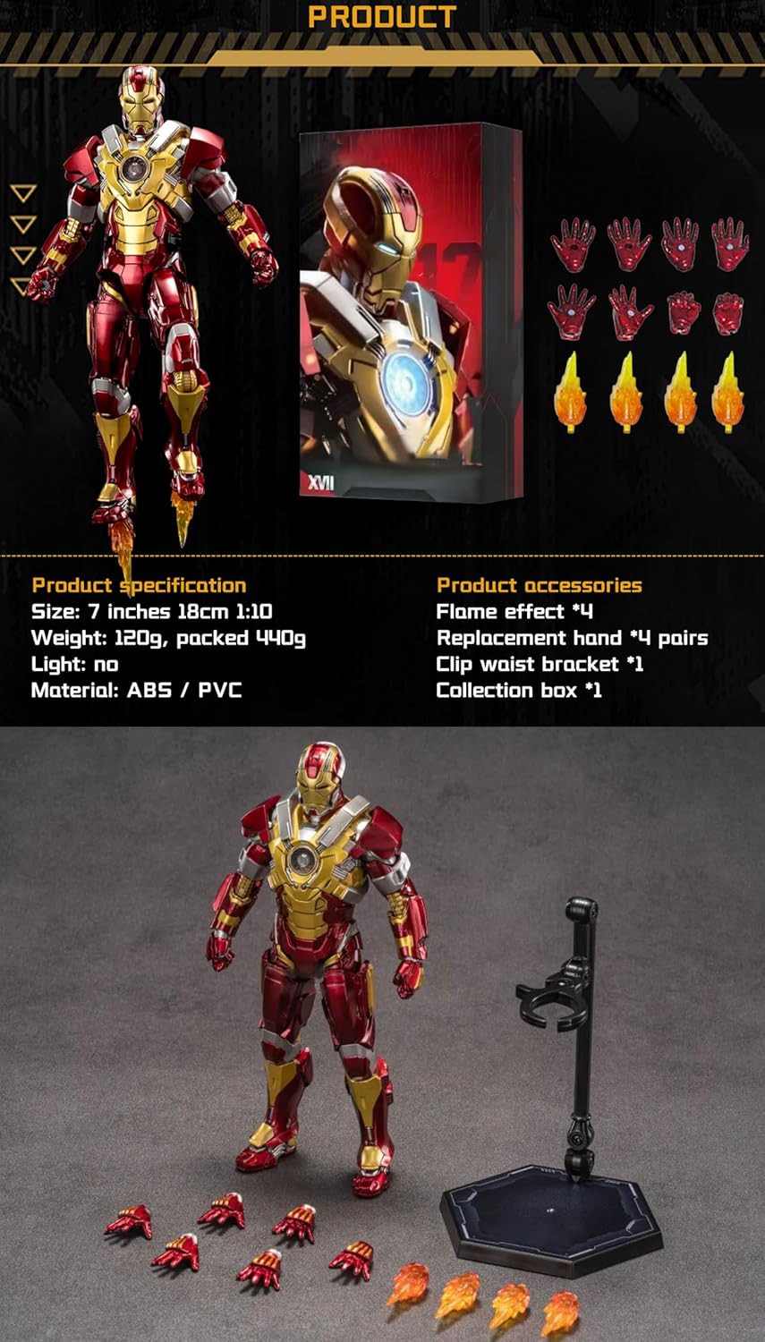 7 Inch MK17Ironman Action Figure (1/10 Scale) with Lots of Accessories,Exquisite Painting Collectible Toy - Image 7