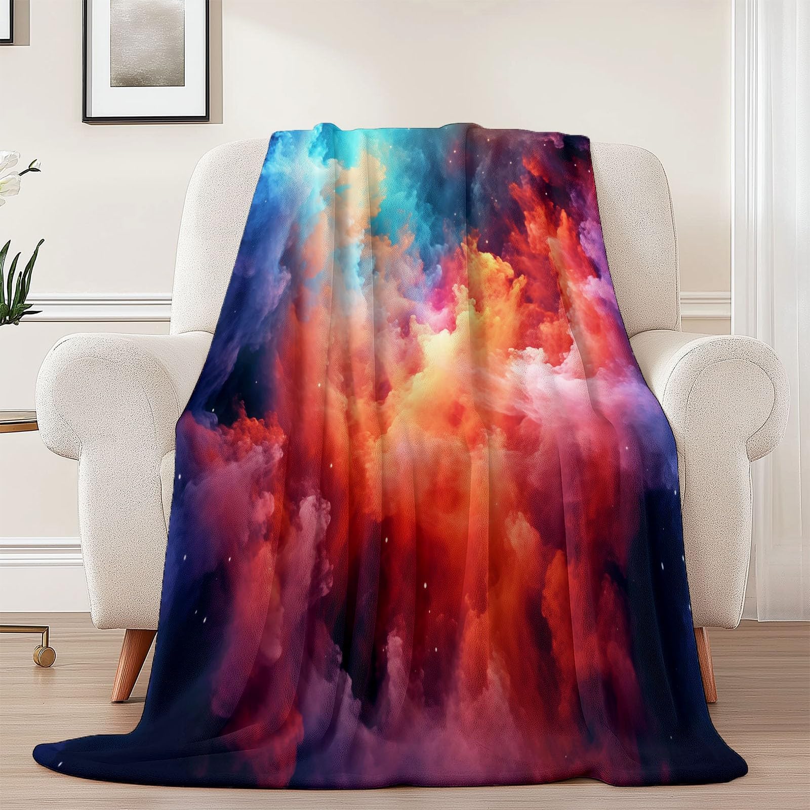 Koc flanelowy niebieski, z nadrukiem cyfrowym HD, miękki, zabawny koc flanelowy z fantazyjną teksturą, nadruk chmur, dla dzieci, do domu, sypialni, na kanapę, 150 x 200 cm