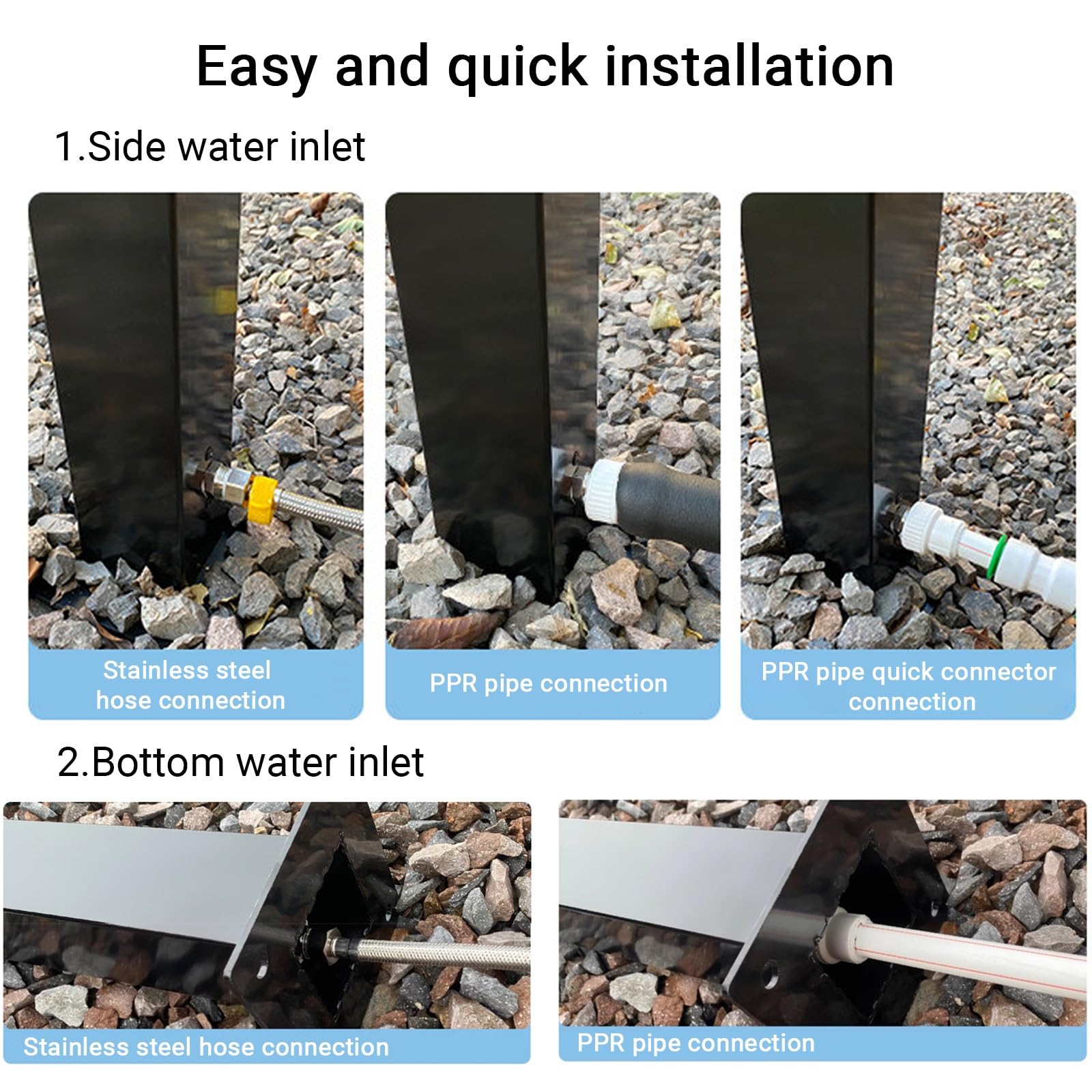 Columna de agua para exteriores, hidrante de jardín de acero inoxidable con doble grifo y pistola pulverizadora, grifo de agua anticongelante, entrada lateral/inferior