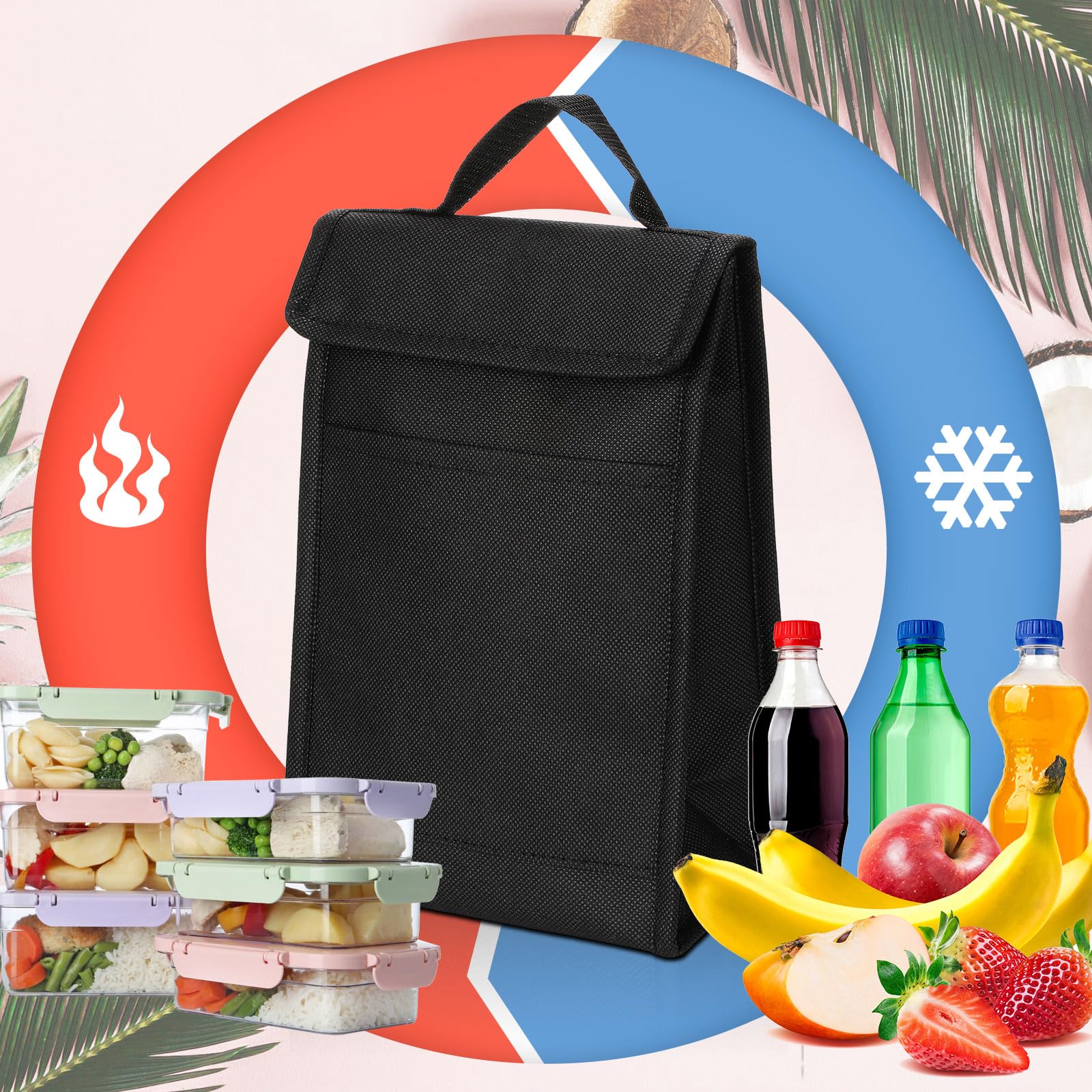 Isolierte Lunch-Taschen mit Klettverschluss, schwarz, wiederverwendbar, wasserdicht, Lunch-Tasche, isolierte Lunchboxen, Großpackung mit Aluminiumfolie, thermisch für Damen und Herren, Büro,