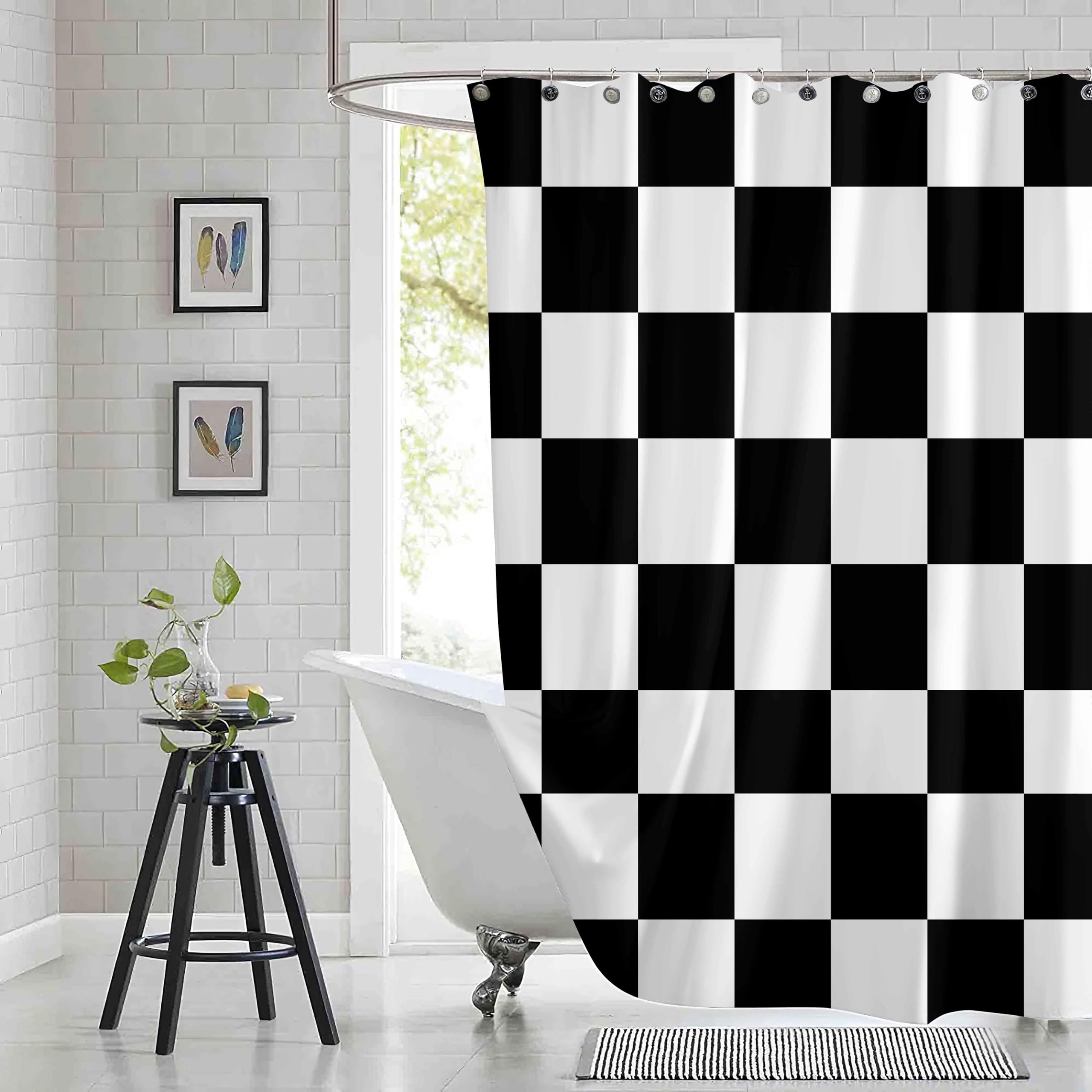 Black and White Shower Curtain,Checkered Flag Racing Race Car Flag,Fabric Bath Curtain for Bathroom,Waterproof Curtains for Bathroom,Shower Curtain