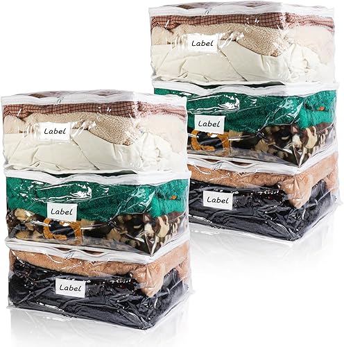 Bolsas de almacenamiento transparentes con cremallera, 6 paquetes de bolsas de almacenamiento de plástico para suéteres, bolsas de almacenamiento