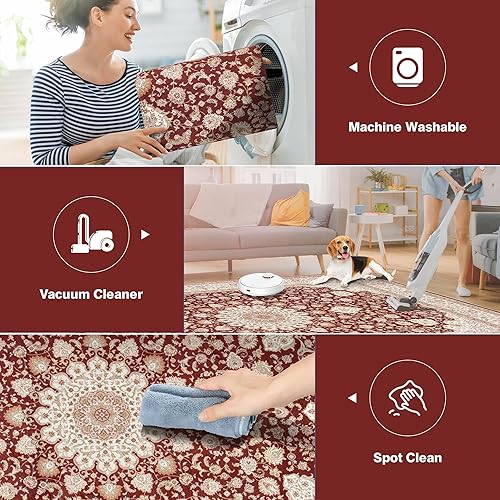 Miniatura 4 de Alfombra lavable para sala de estar alfombras grandes de 8 x 10 pies, lavables a máquina, antideslizantes, suaves, florales, de lujo, finas para