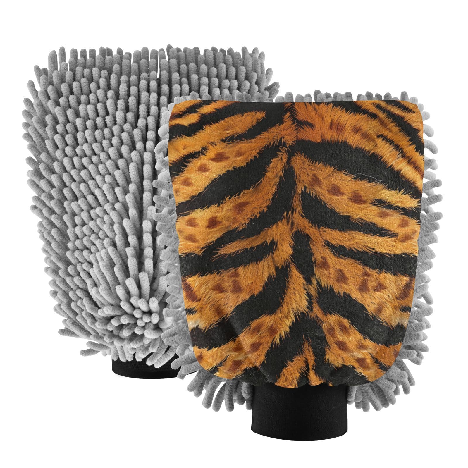 IOACIY Absorbent Microfiber Car Wash Drying Mitts, 2 Pack, Scratch-Free & Lint-Free, Rich Foam, Highly Absorbent, Double Sided, Wash Mitt Perfect for Car Washing, L, Tiger (15)