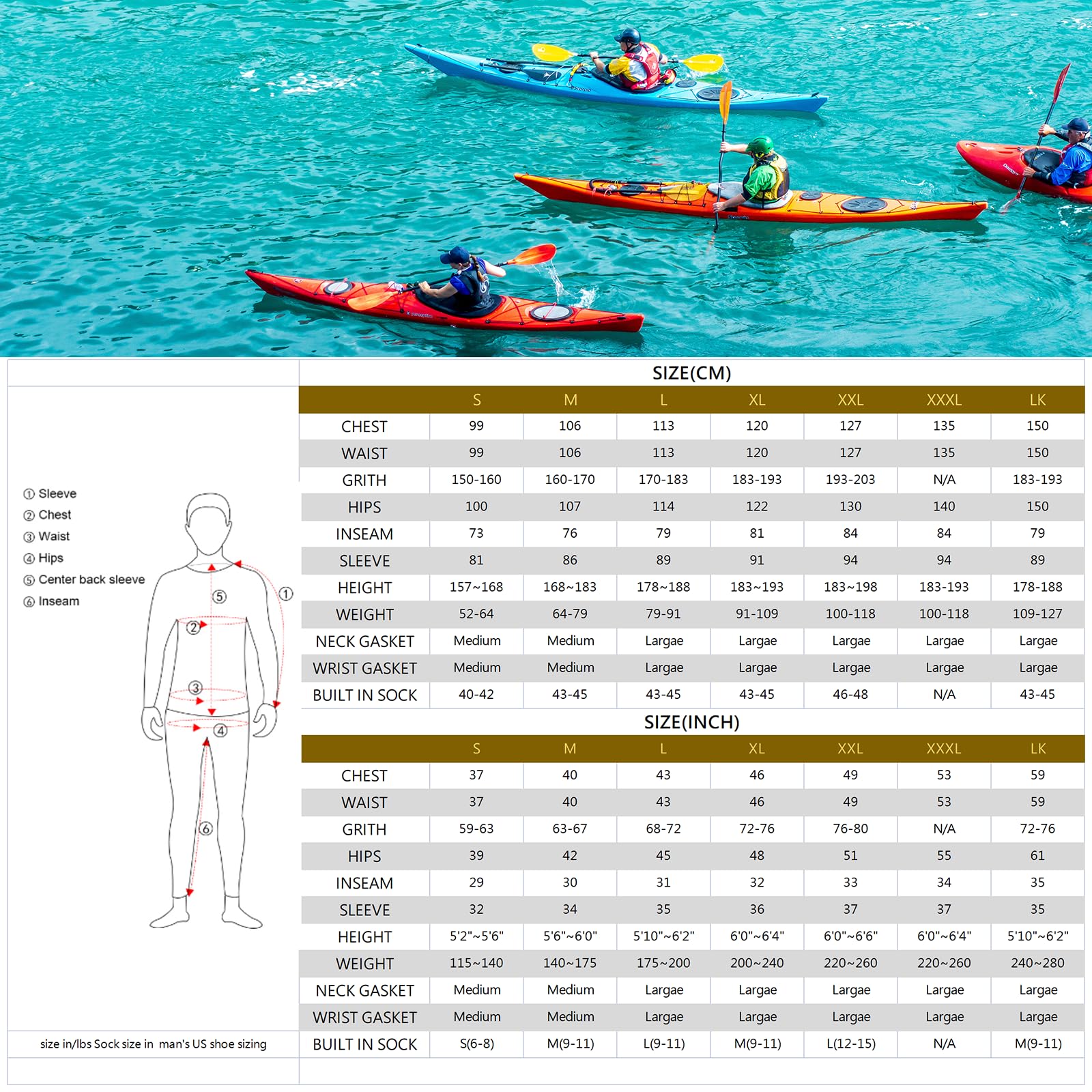 Muta Stagna Da Kayak Da Uomo, In Tessuto Impermeabile a 3 Strati, Con Cappuccio, Polsini in Lattice E Collo Protettivo Contro Gli Schizzi, Ideale per Kayak, Surf, Canoa E Sport Acquatici Blue-L