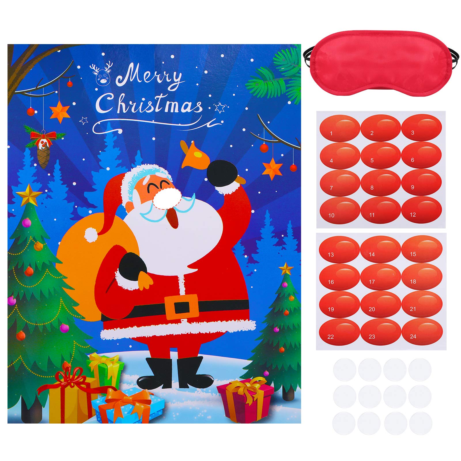SKYLETY Christmas Party Games Pin The Nose Game on Santa Claus Fun Xmas Blindfold Party Games for Family Friends Christmas Party Favors Supplies